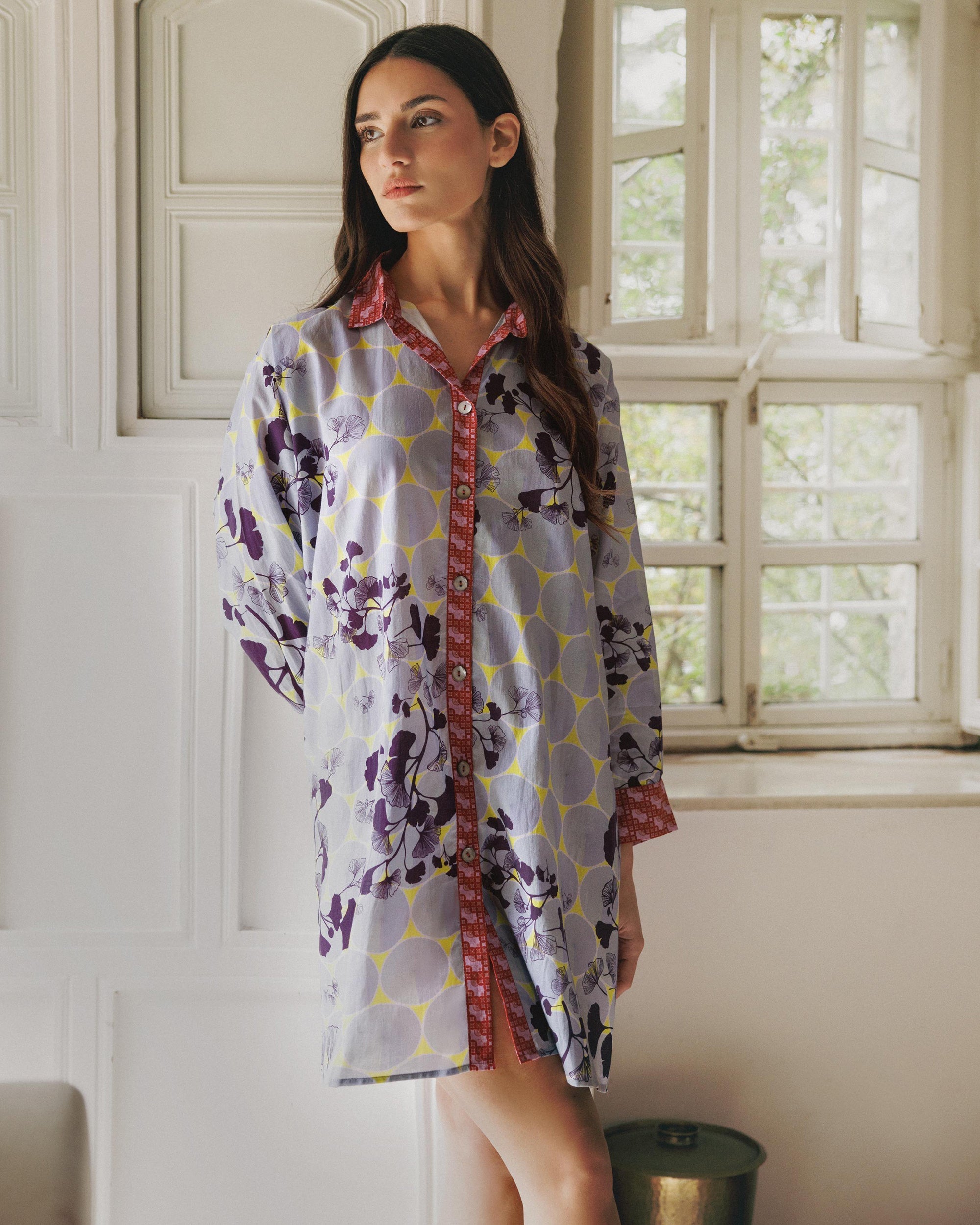 Gifu Ginko Printed Cotton Shirt Dress