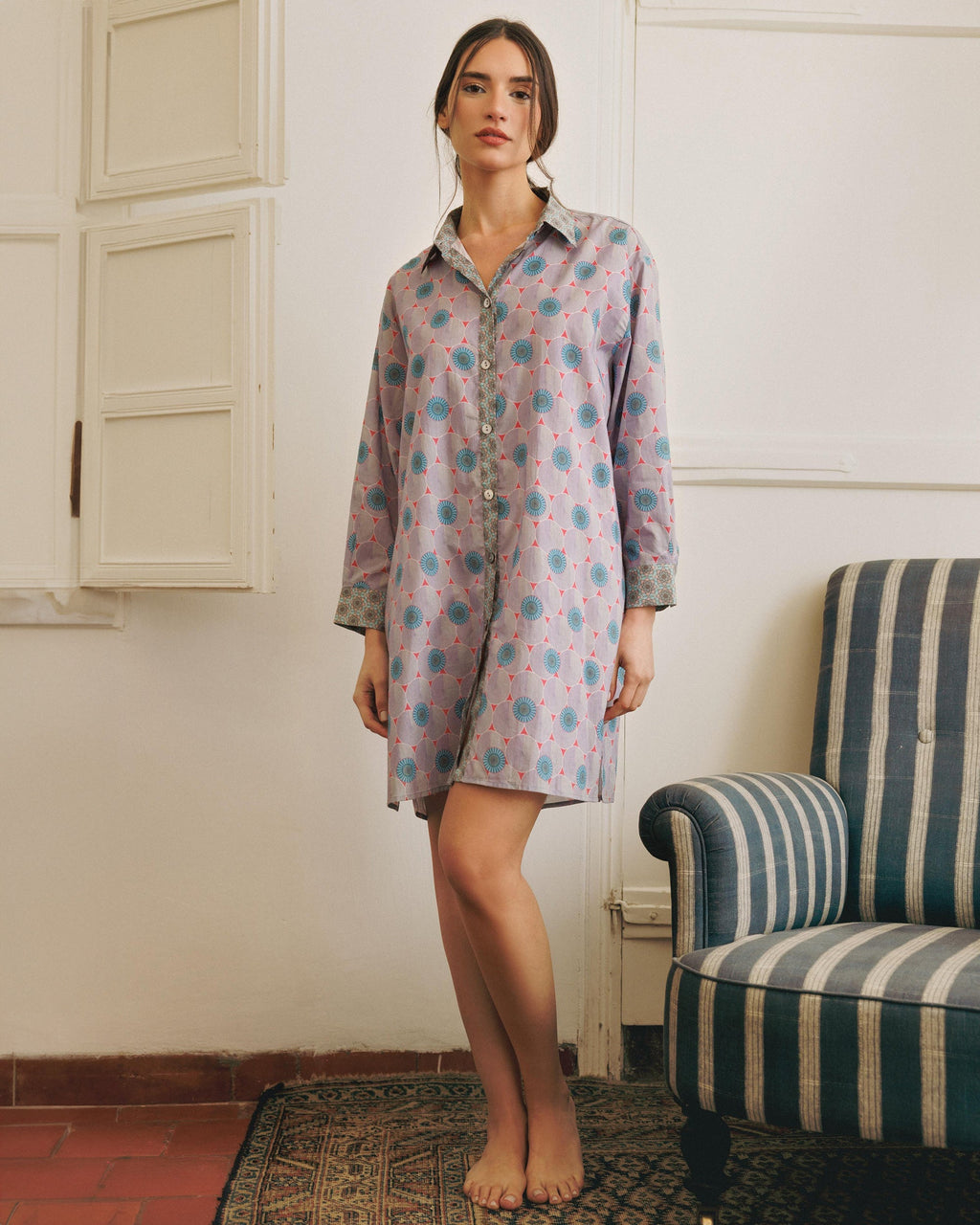 Gifu Kassa Printed Cotton Shirt Dress