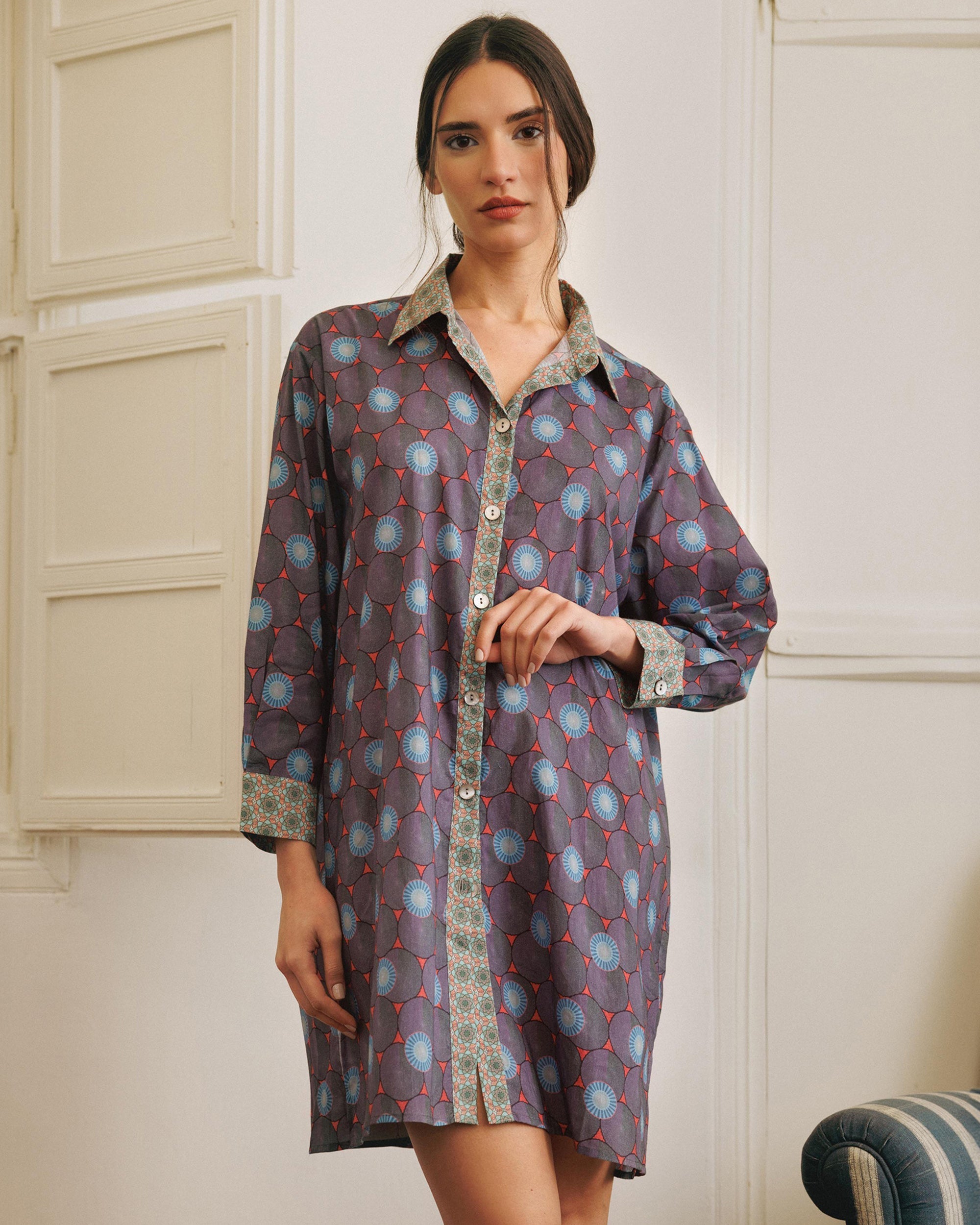 Gifu Kassa Printed Cotton Shirt Dress