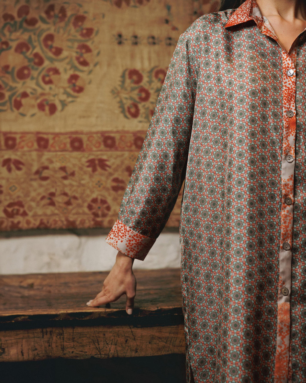 Gifu Mosaic Printed Silk Shirt Dress