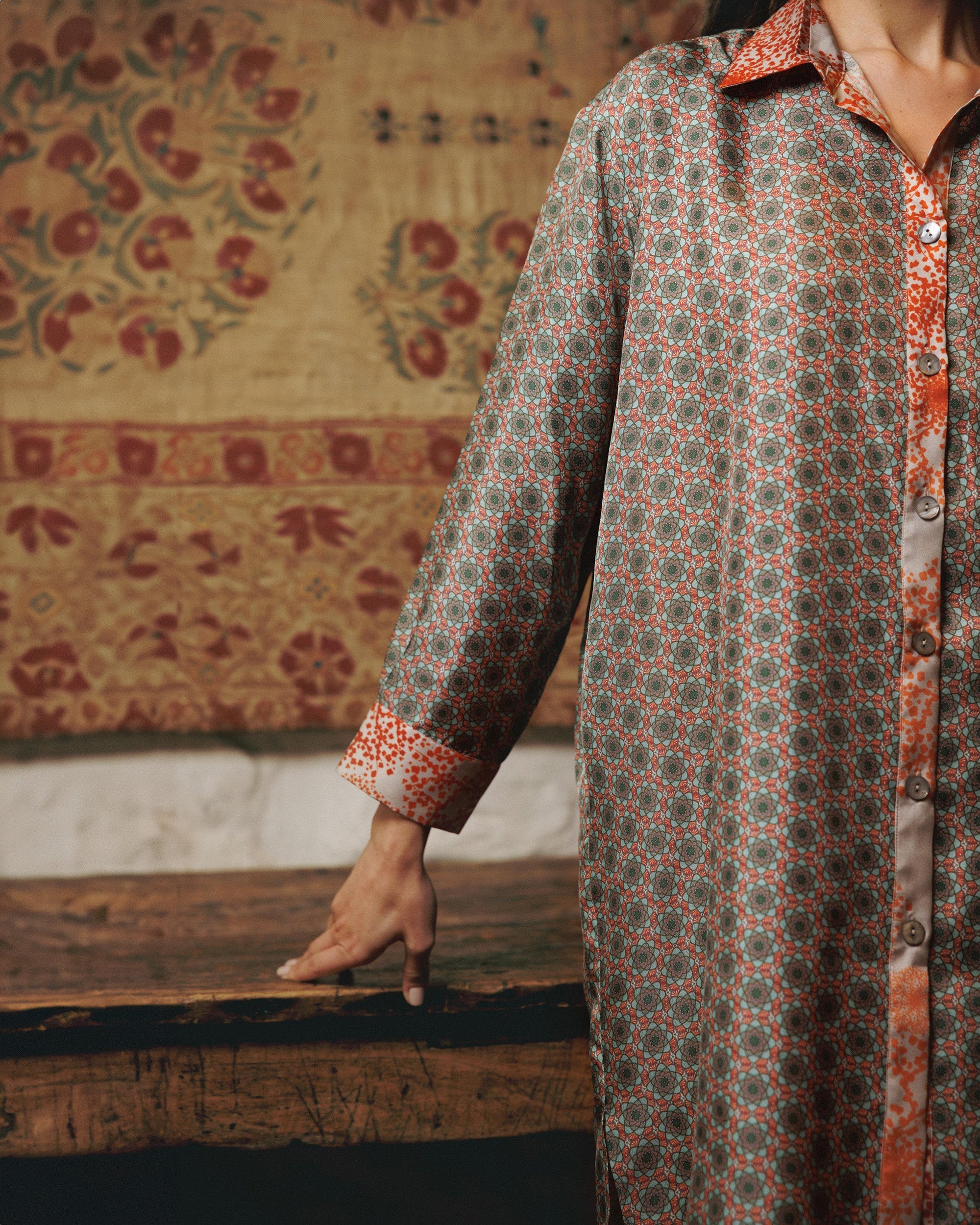Gifu Mosaic Printed Silk Shirt Dress