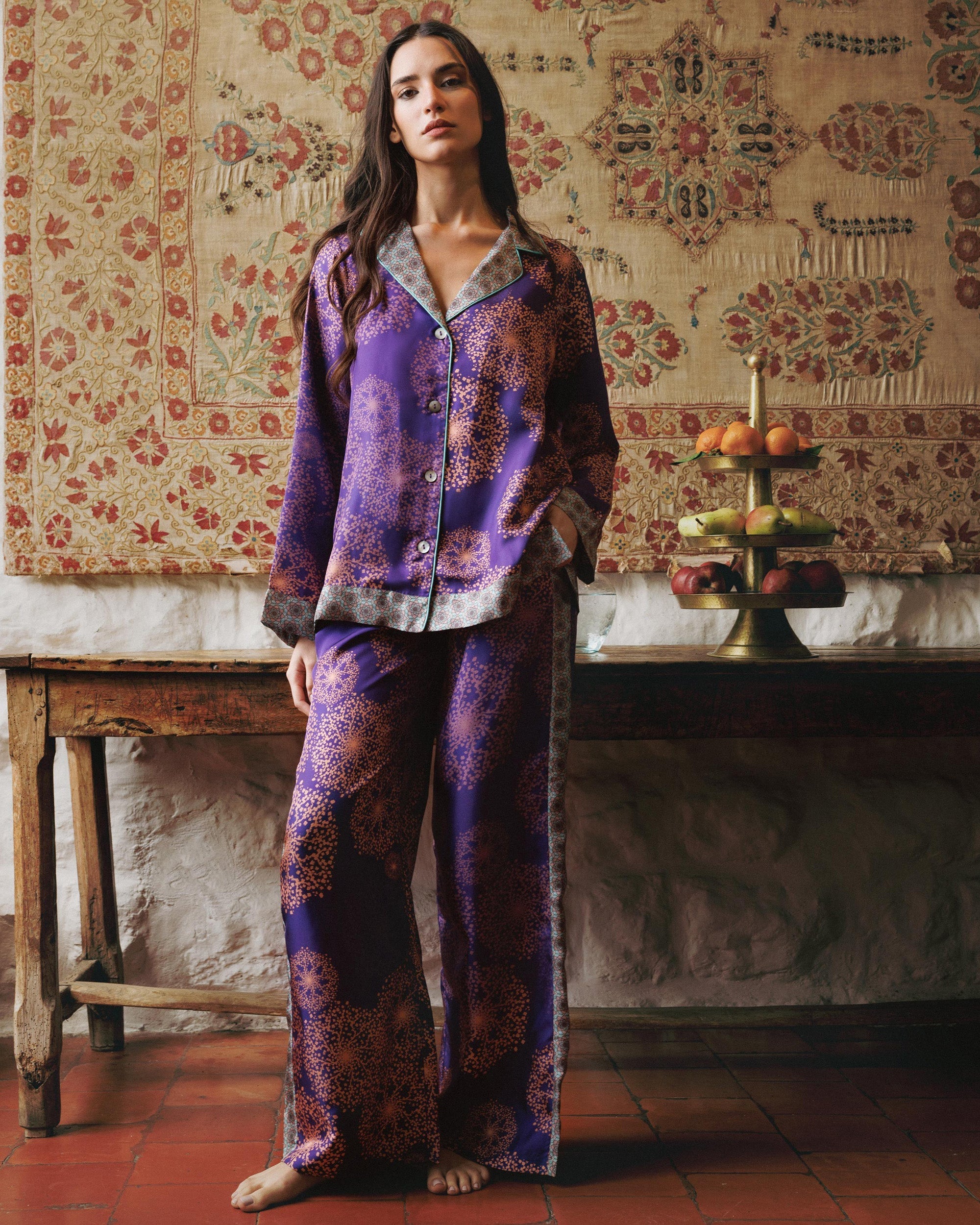 Isa Hanabi Printed Silk Pajama Set