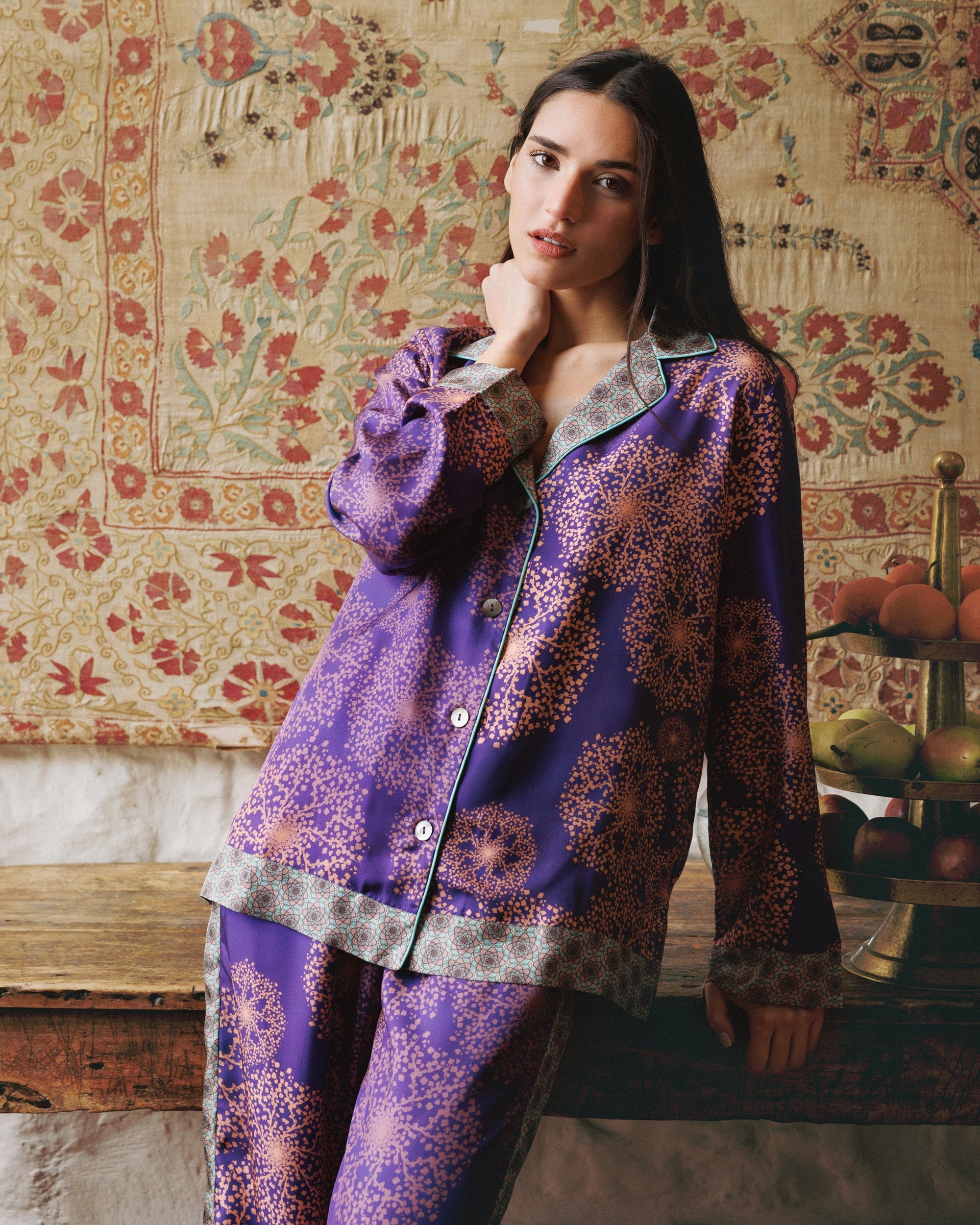 Isa Hanabi Printed Silk Pajama Set