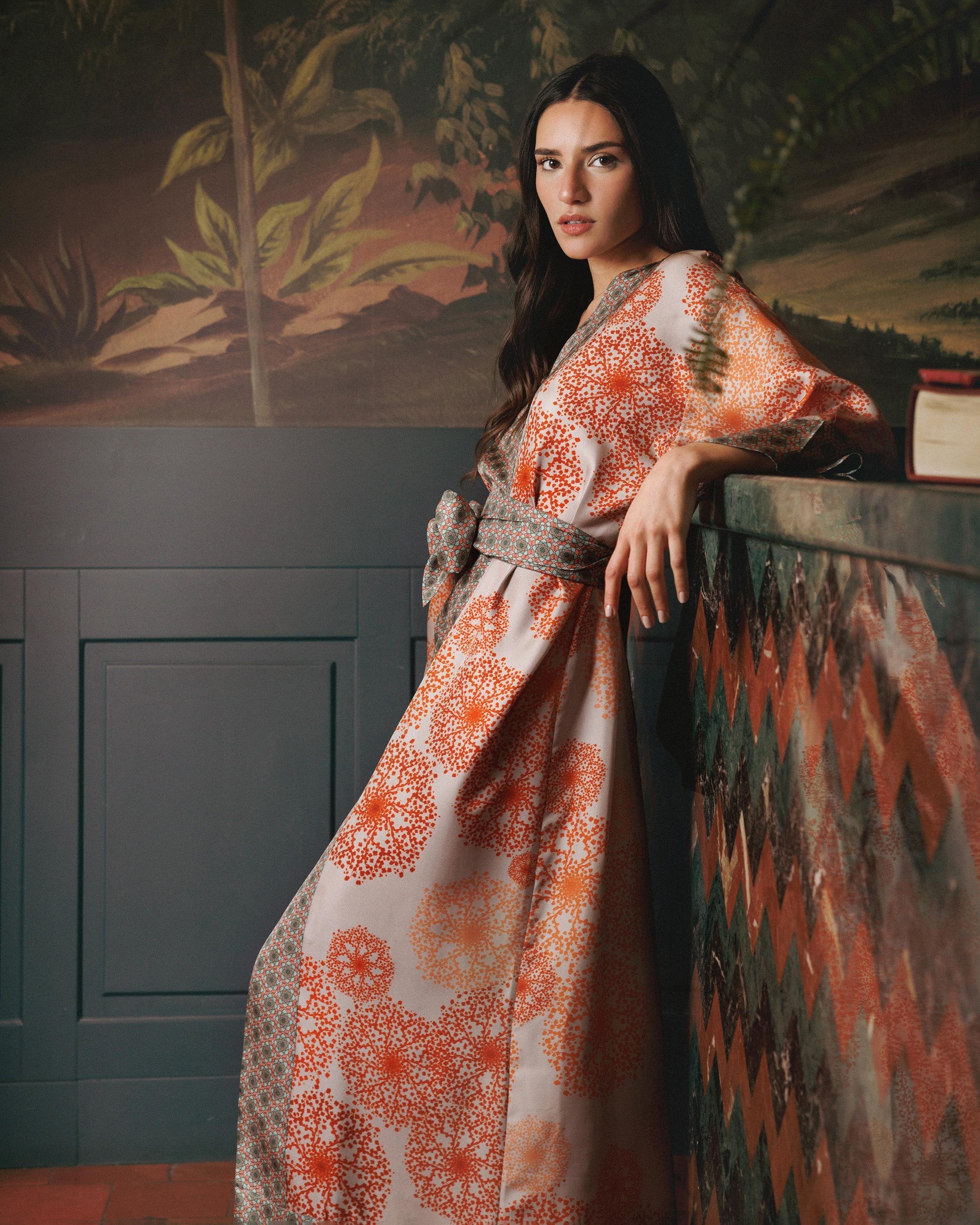 Kobe Hanabi Printed Silk Kimono