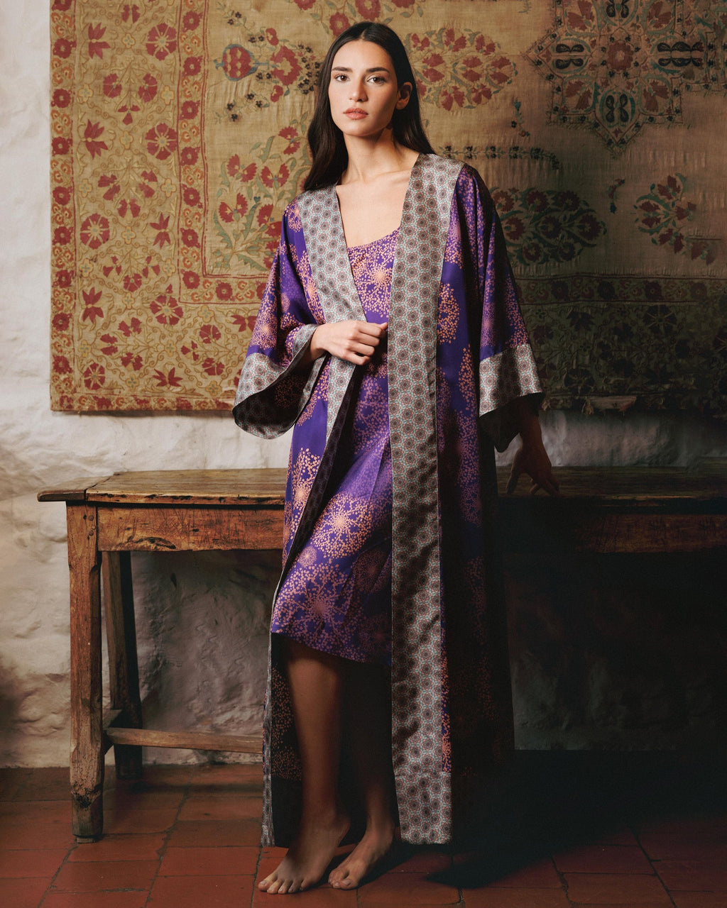 Kobe Hanabi Printed Silk Kimono