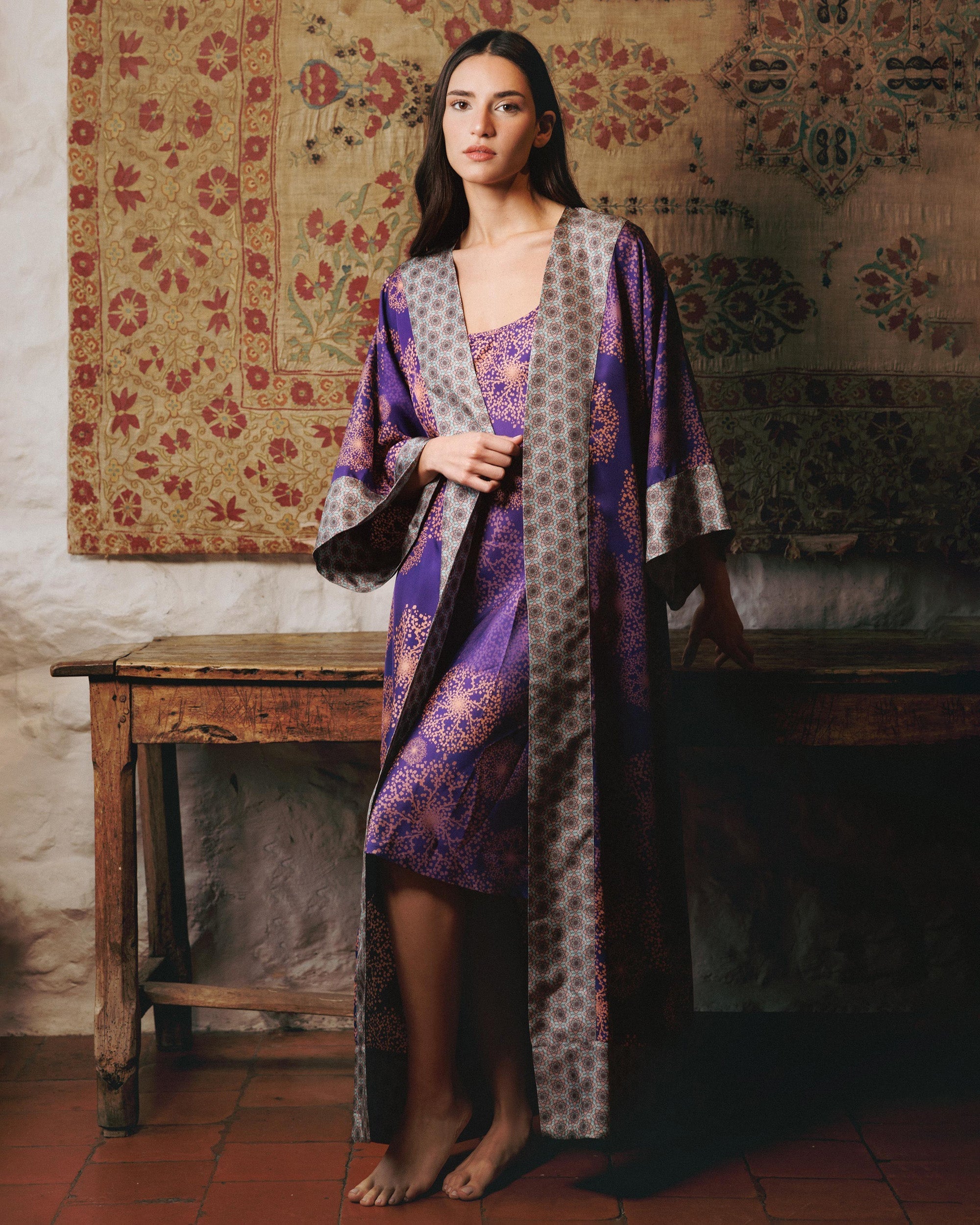 Kobe Hanabi Printed Silk Kimono