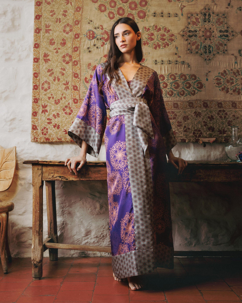 Kobe Hanabi Printed Silk Kimono