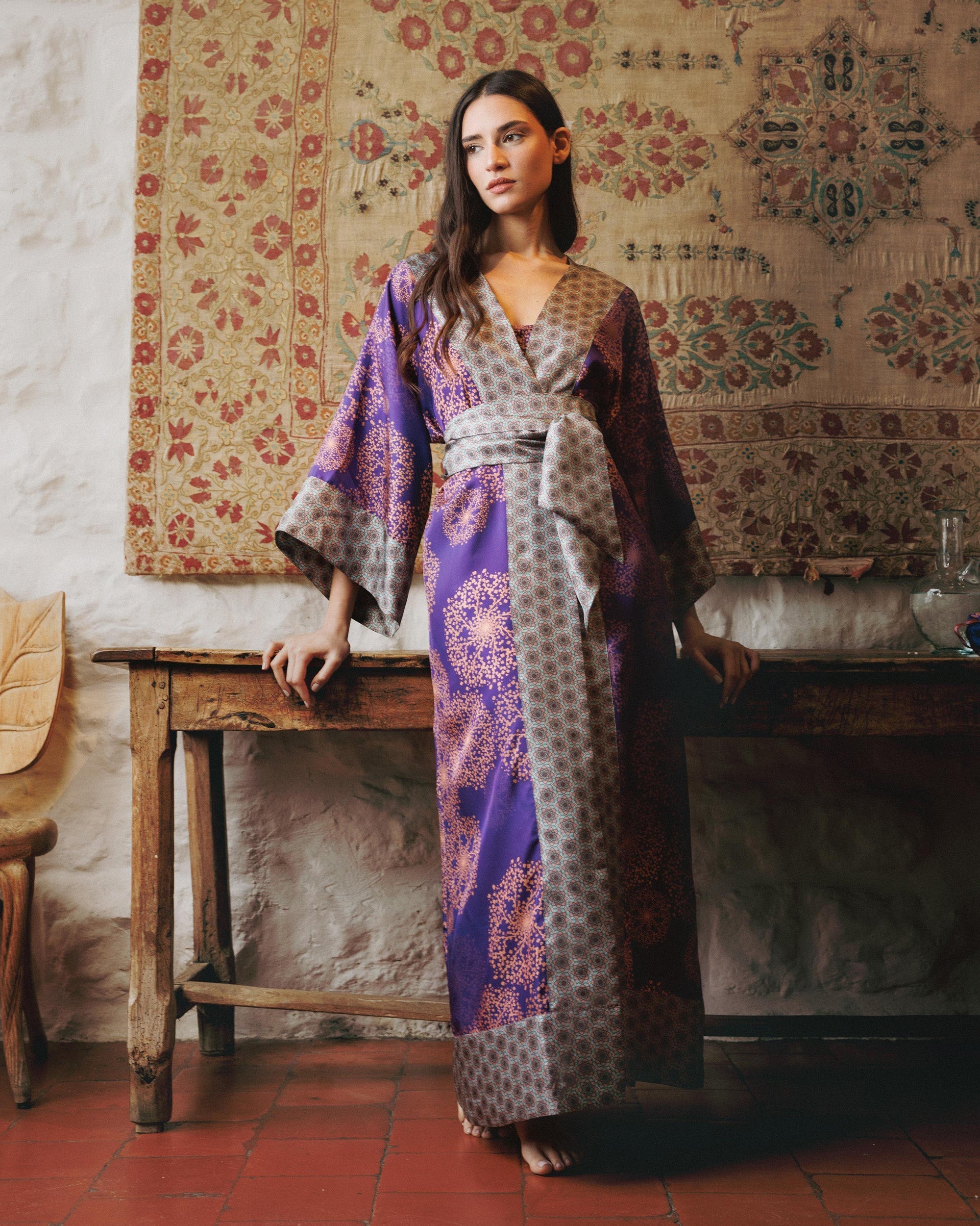 Kobe Hanabi Printed Silk Kimono