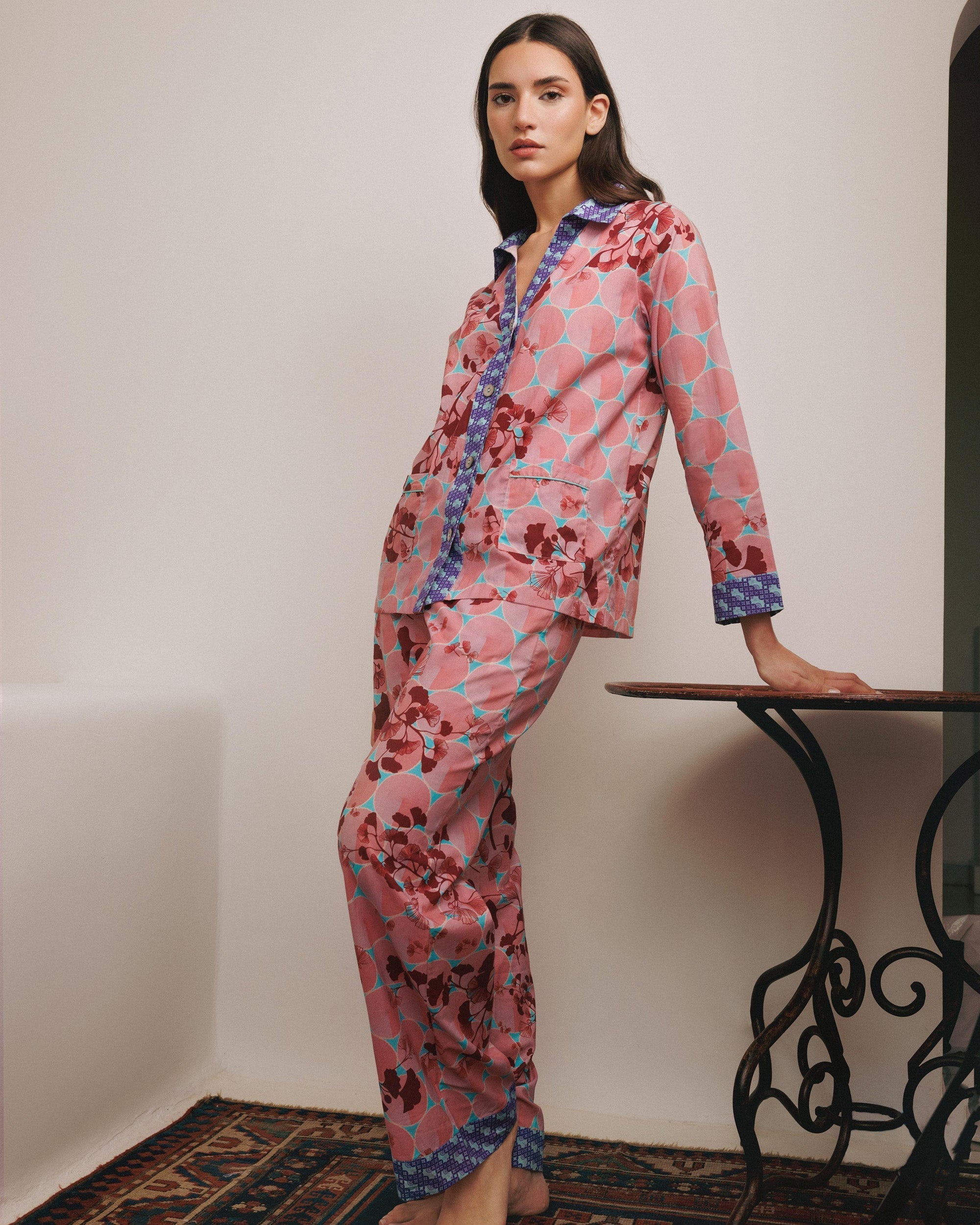Tokyo Ginko Printed Cotton Pajama Set