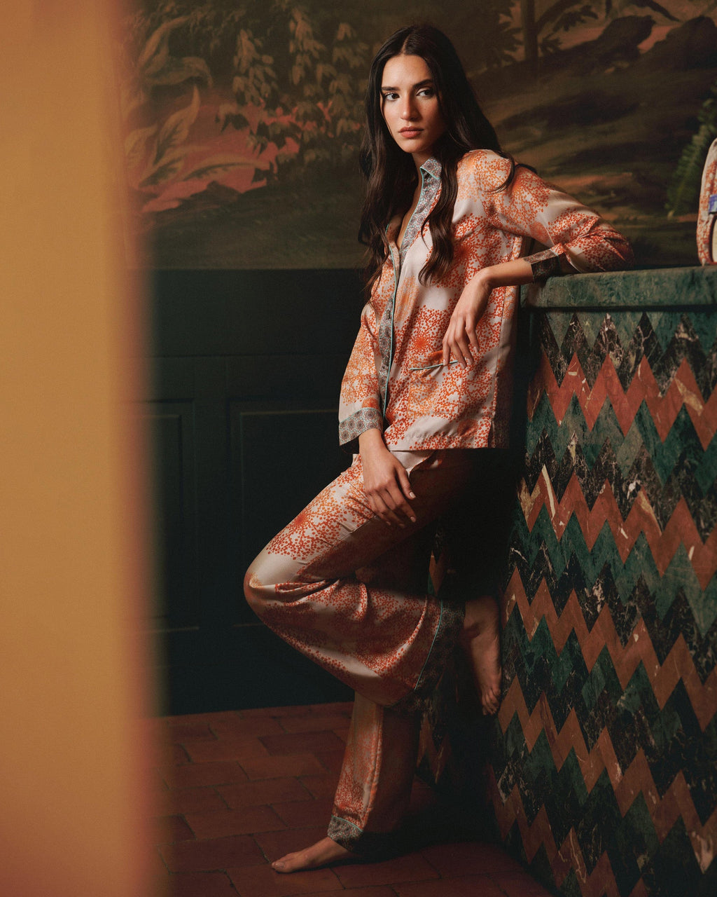 Tokyo Hanabi Printed Silk Pajama Set