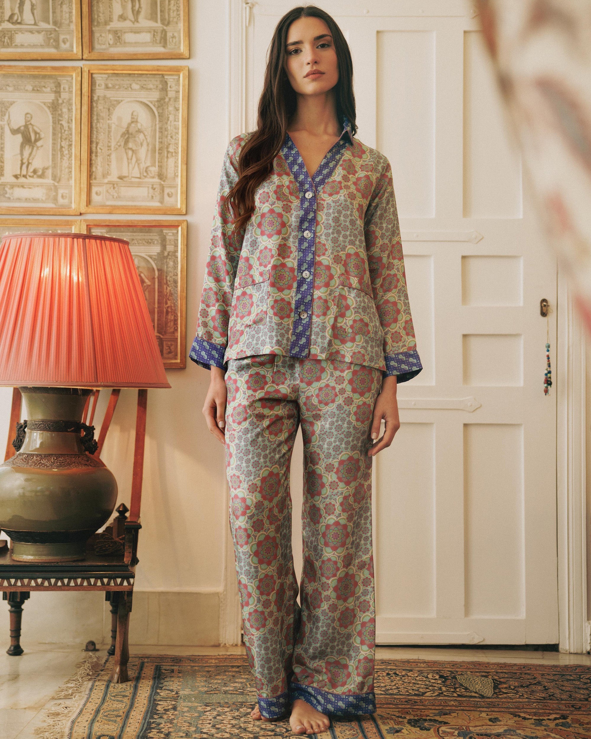 Tokyo Mozaiku Printed Silk Pajama Set