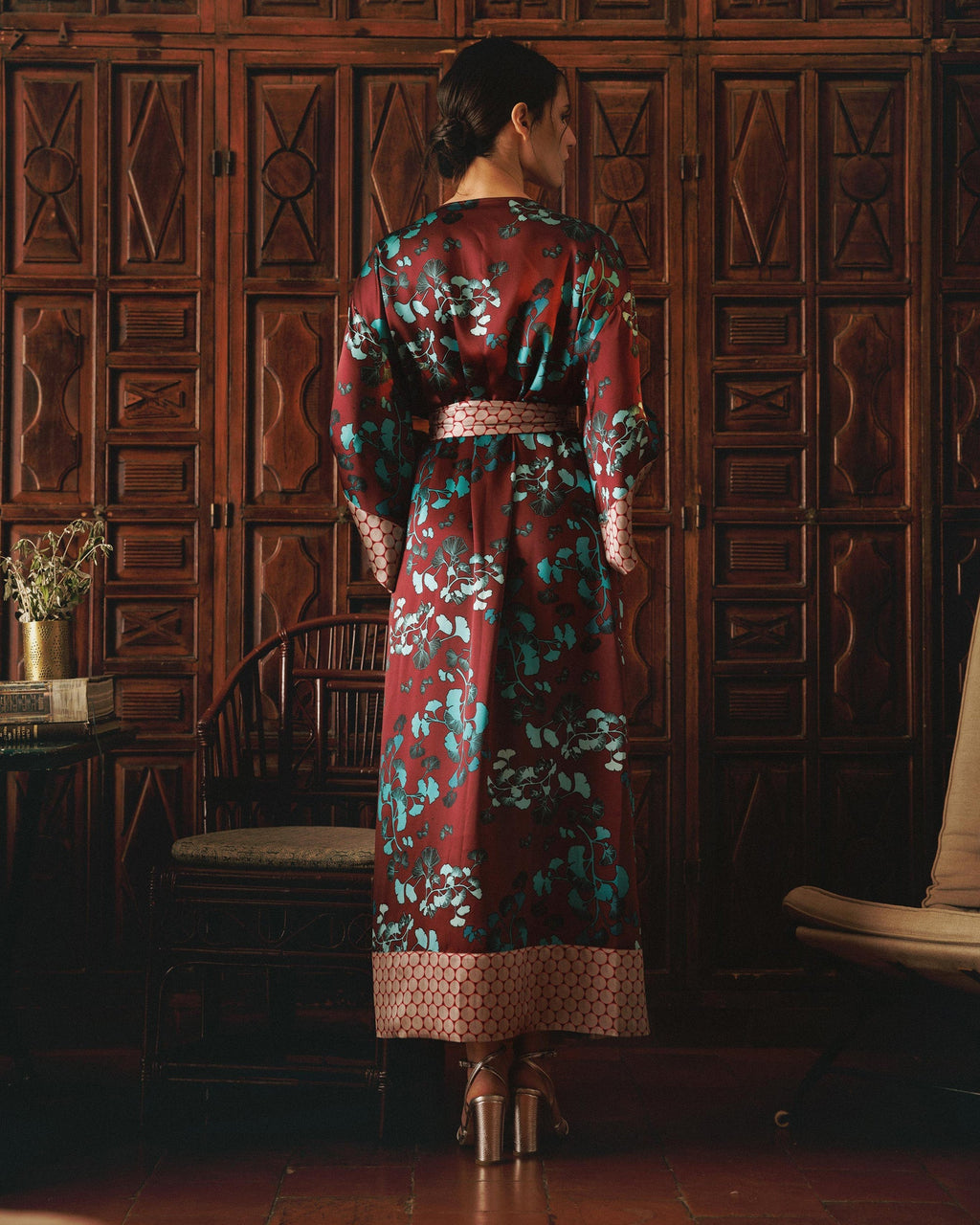 Kobe Kazari Printed Silk Satin Kimono