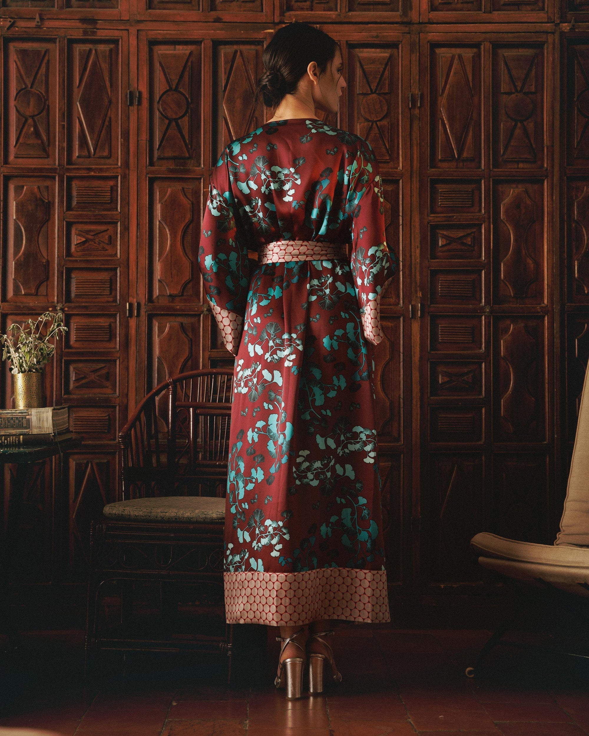 Kobe Kazari Printed Silk Satin Kimono