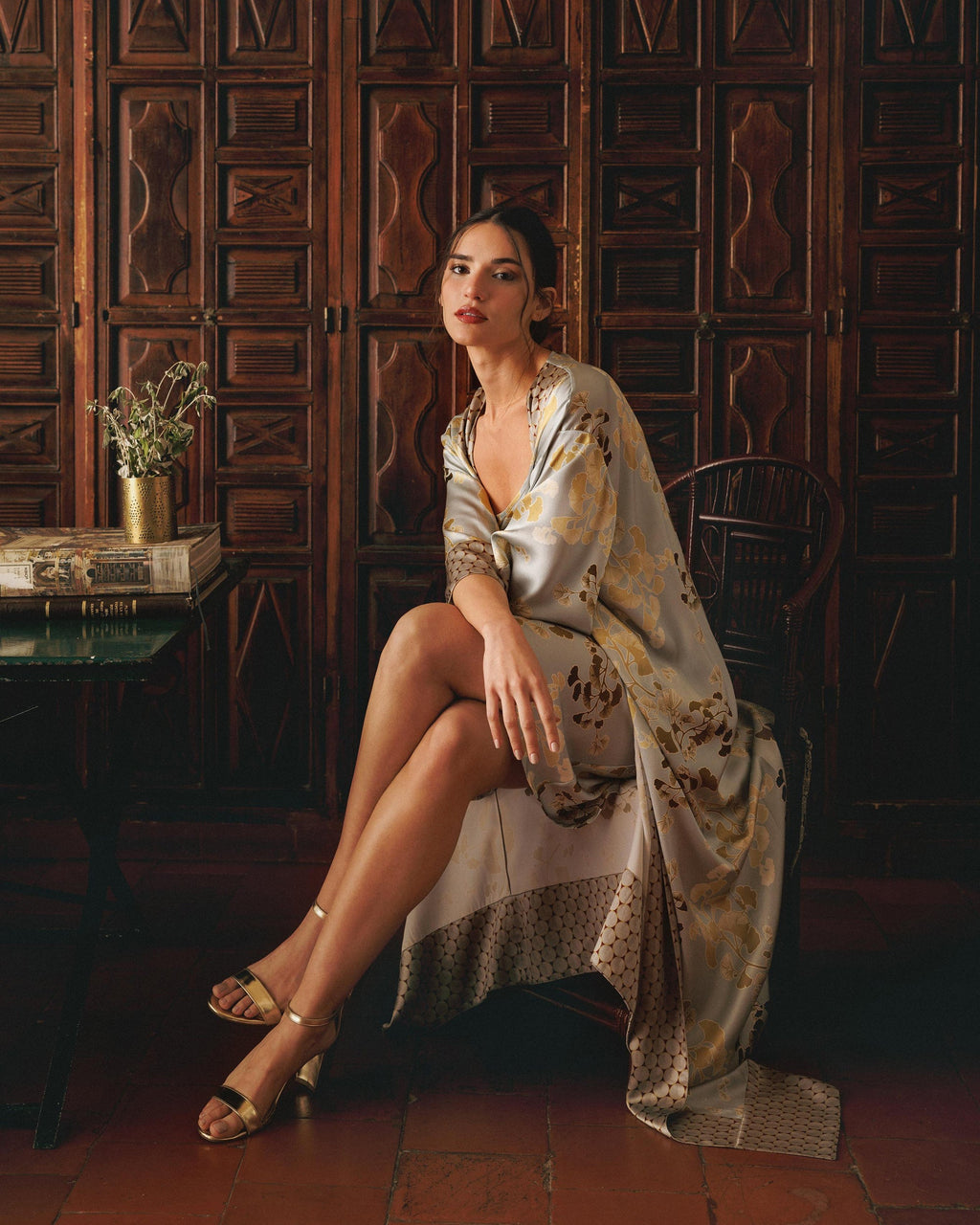 Kobe Kazari Printed Silk Satin Kimono