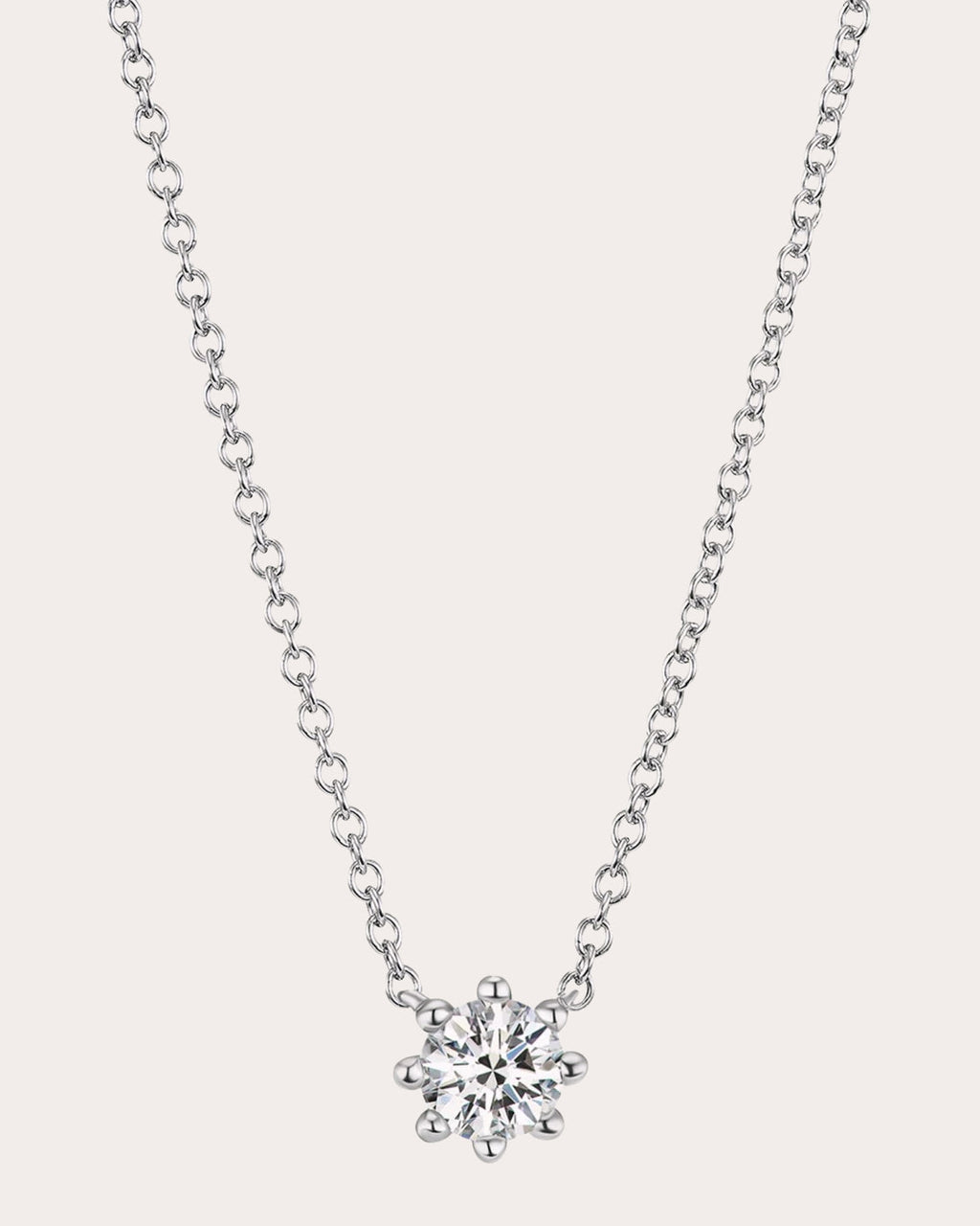Small 18K Gold Lab-Grown Diamond Beaded Solitaire Necklace