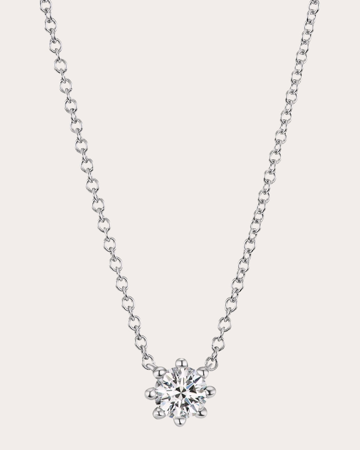 Small 18K Gold Lab-Grown Diamond Beaded Solitaire Necklace