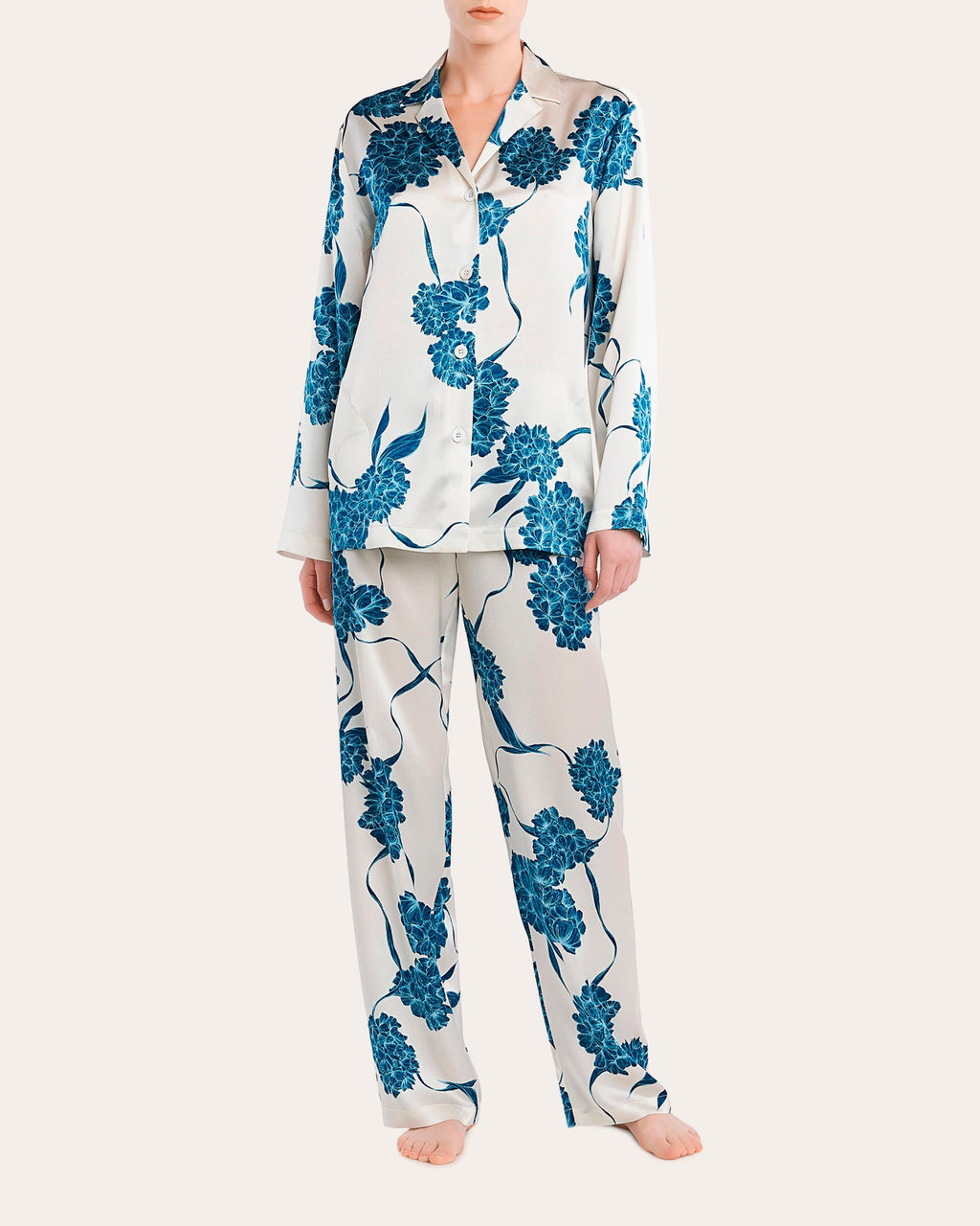 Floral Long Silk Pajama Set