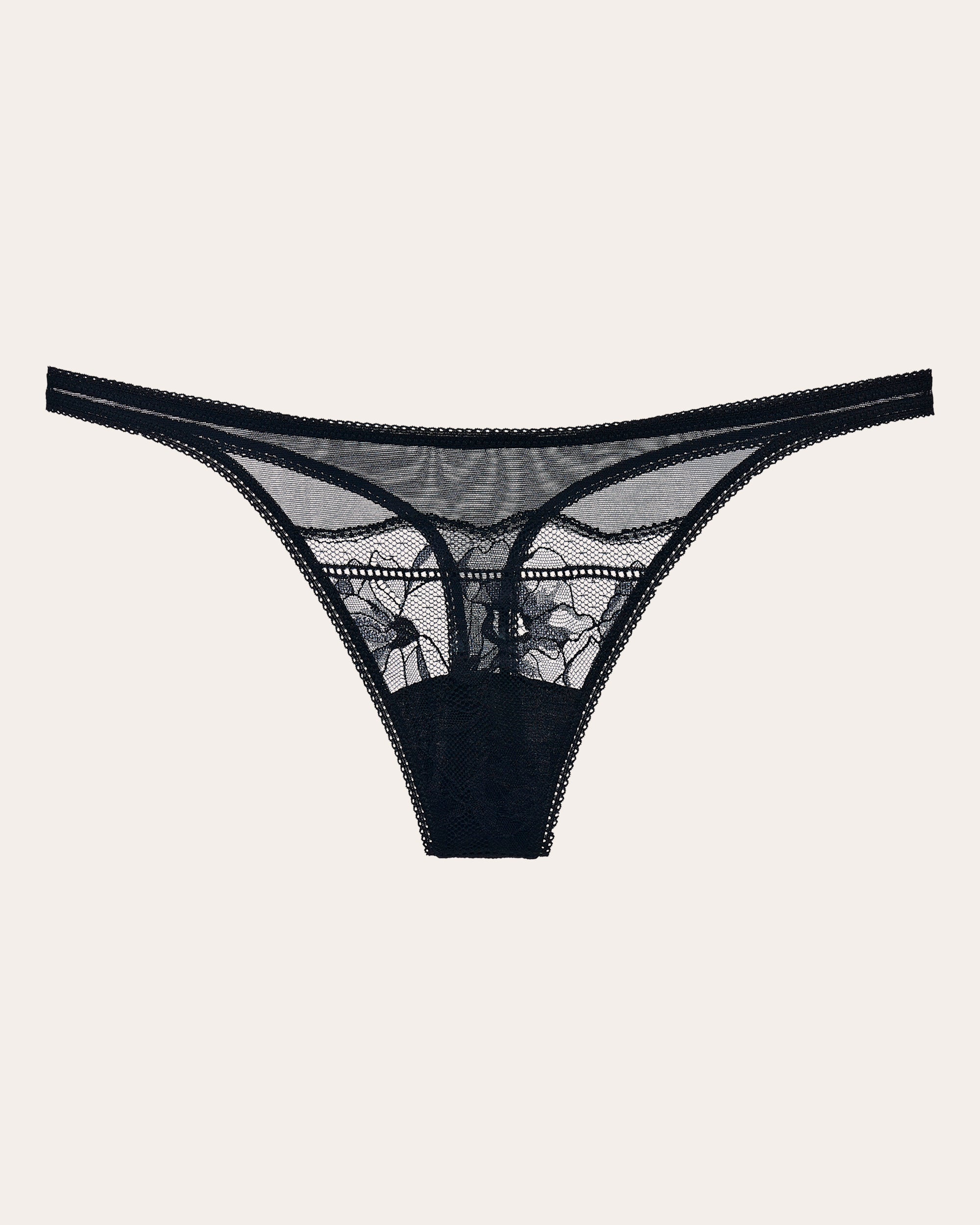 Lace-Trimmed Mesh Thong