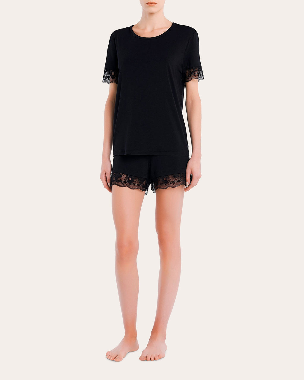 Lace-Trimmed Satin Pajama Set