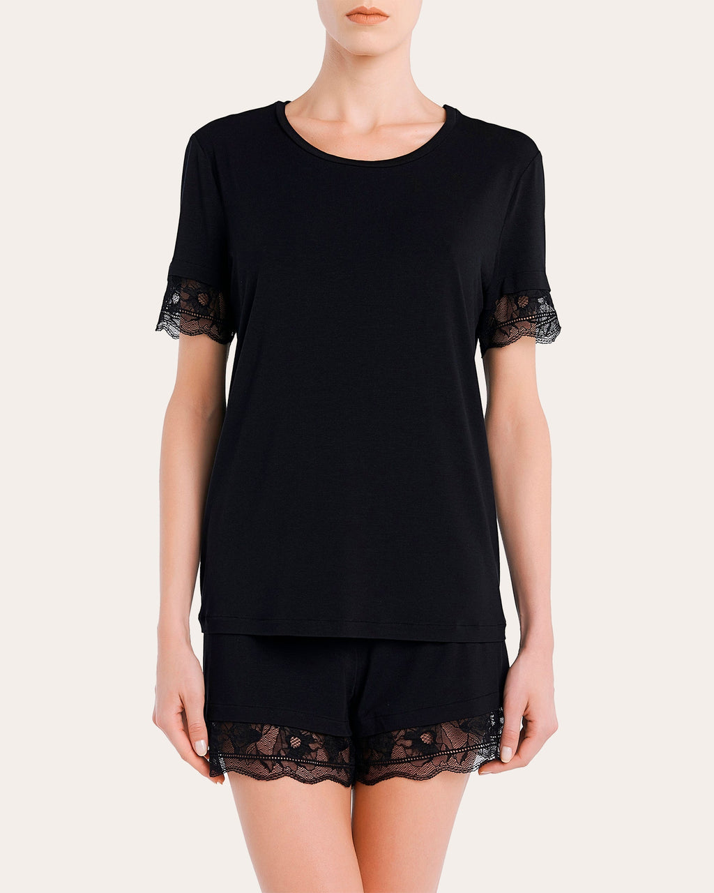 Lace-Trimmed Satin Pajama Set