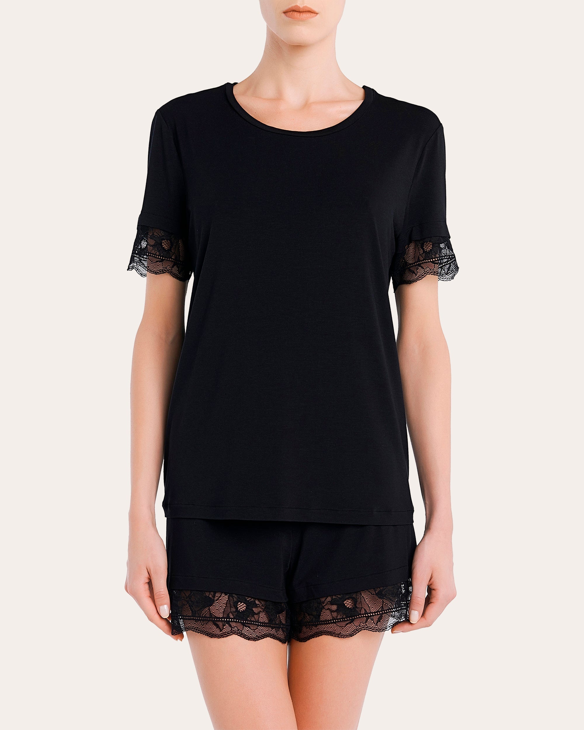 Lace-Trimmed Satin Pajama Set