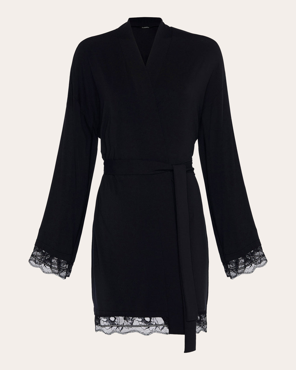 Belted Lace-Trimmed Satin Robe