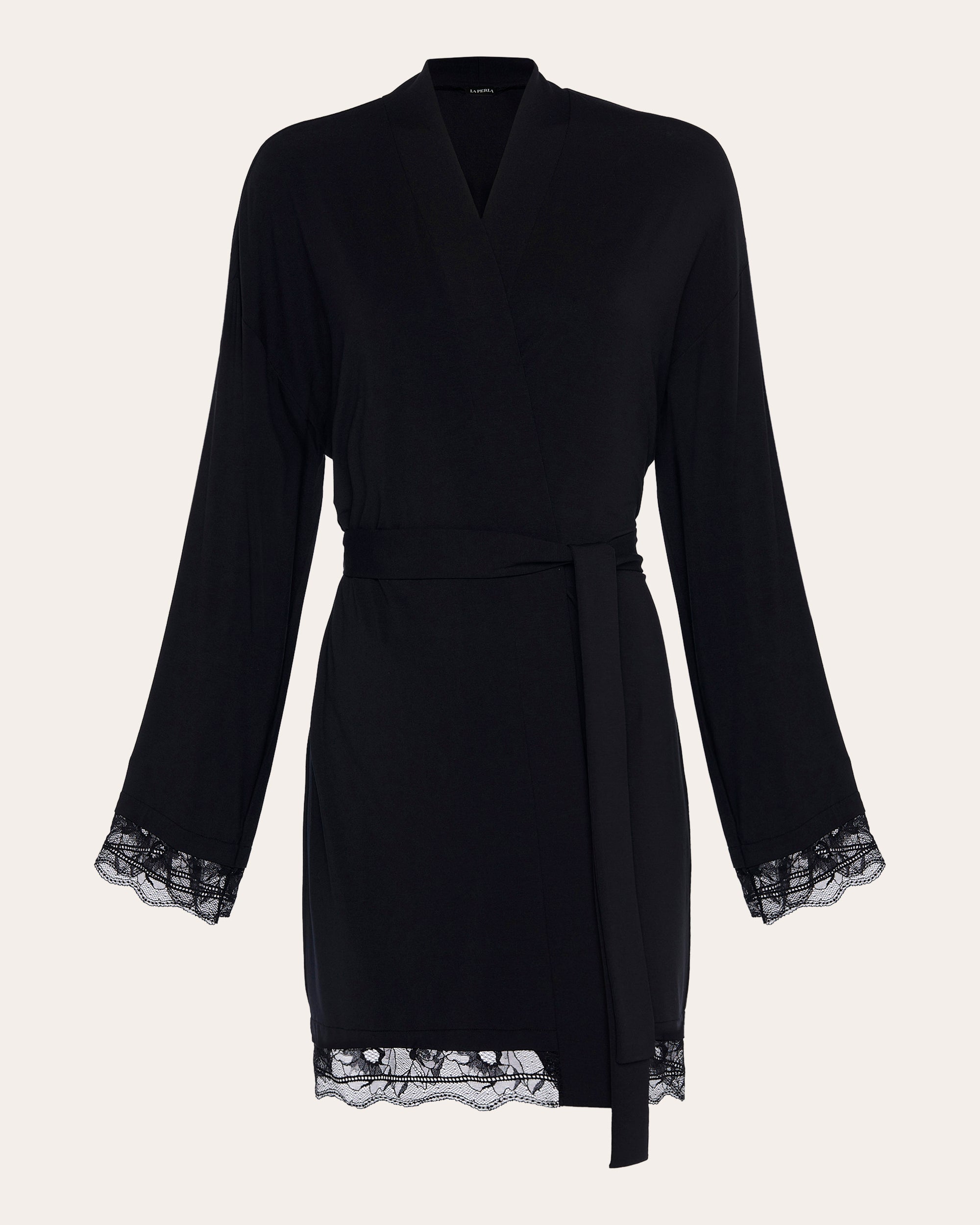 Belted Lace-Trimmed Satin Robe