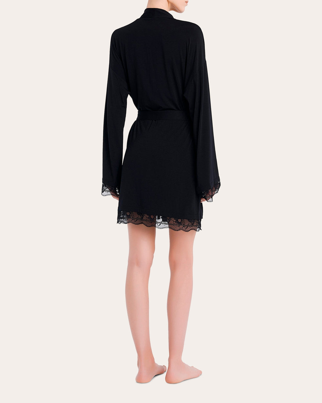 Belted Lace-Trimmed Satin Robe
