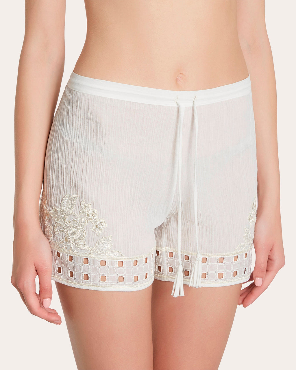Love Journey Embroidered Cotton-Voile Shorts