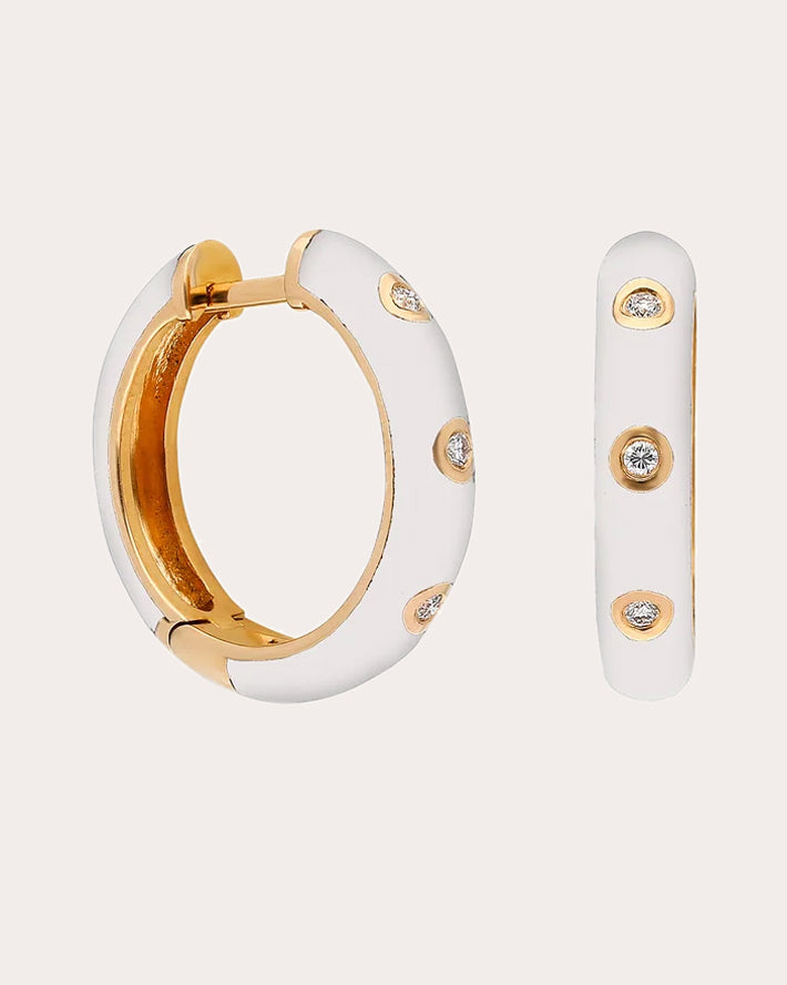 Mini Fizzy 18K Gold Enamel and Diamond Hoop Earrings