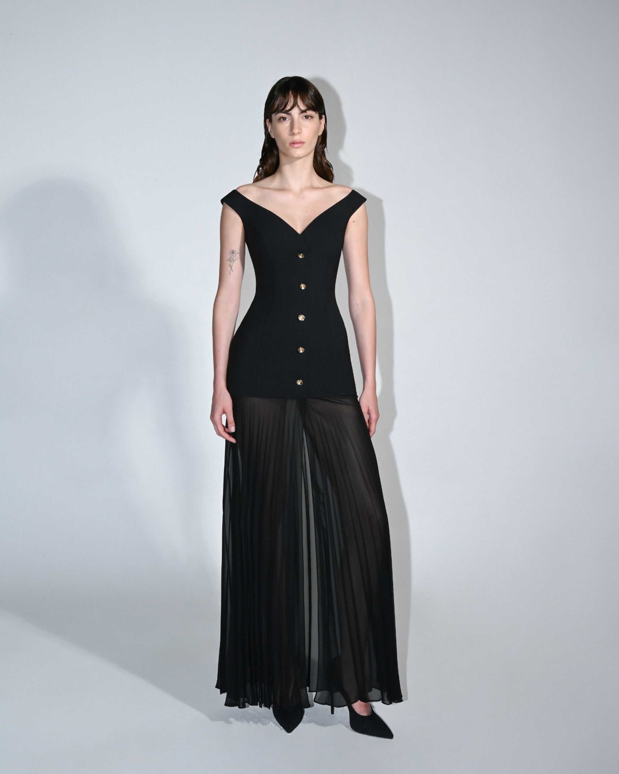 May Pleated-Chiffon Crepe Midi Dress