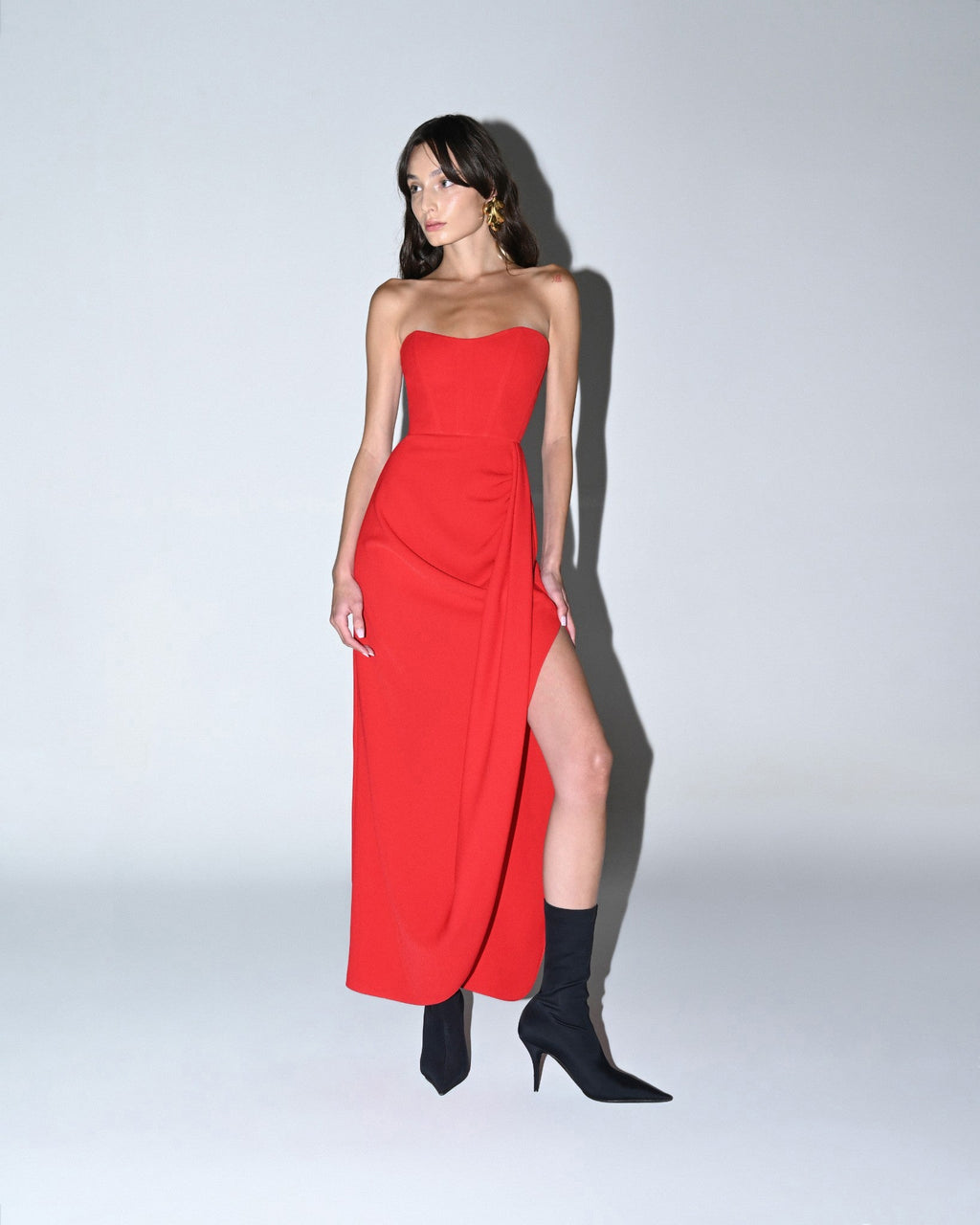 Draped Crepe Midi Dress
