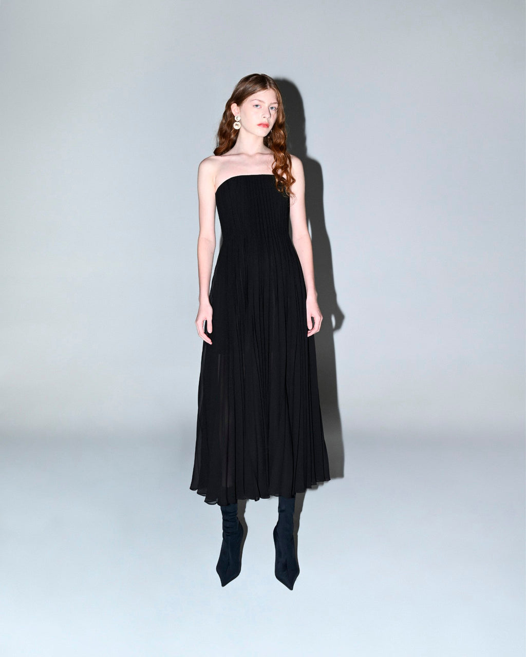 Pleated Chiffon Midi Dress