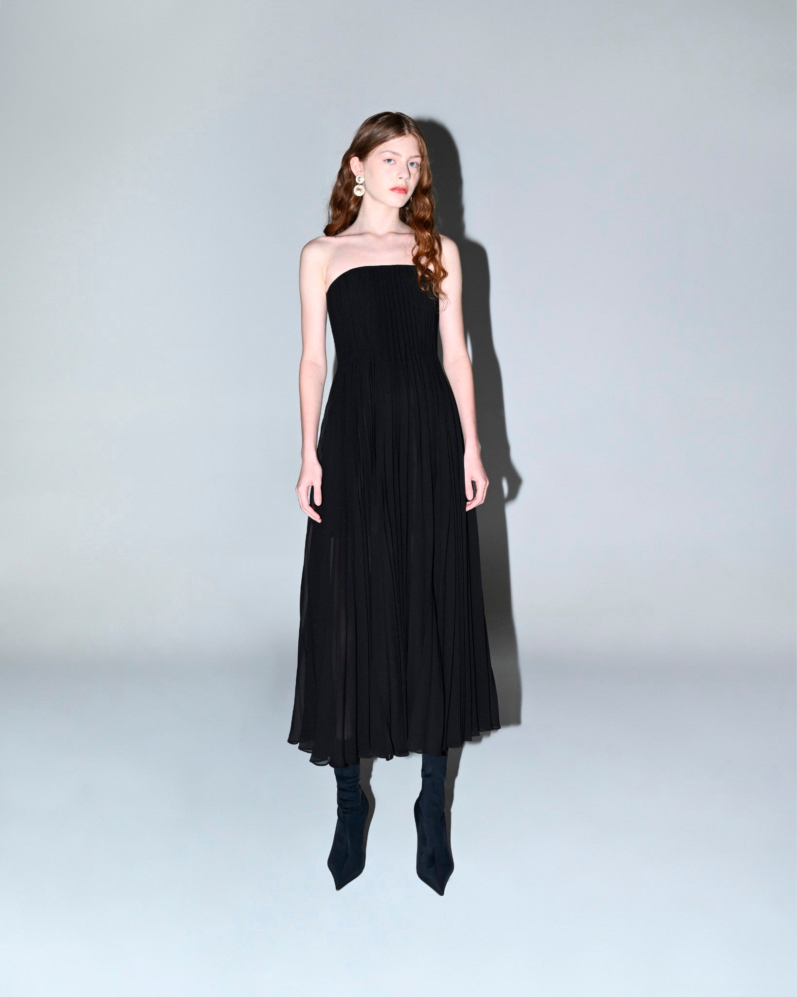 Pleated Chiffon Midi Dress