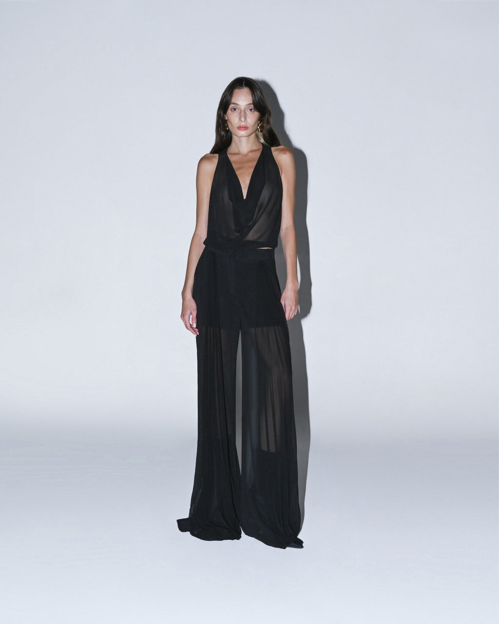 Pleated-Chiffon Crepe Pants