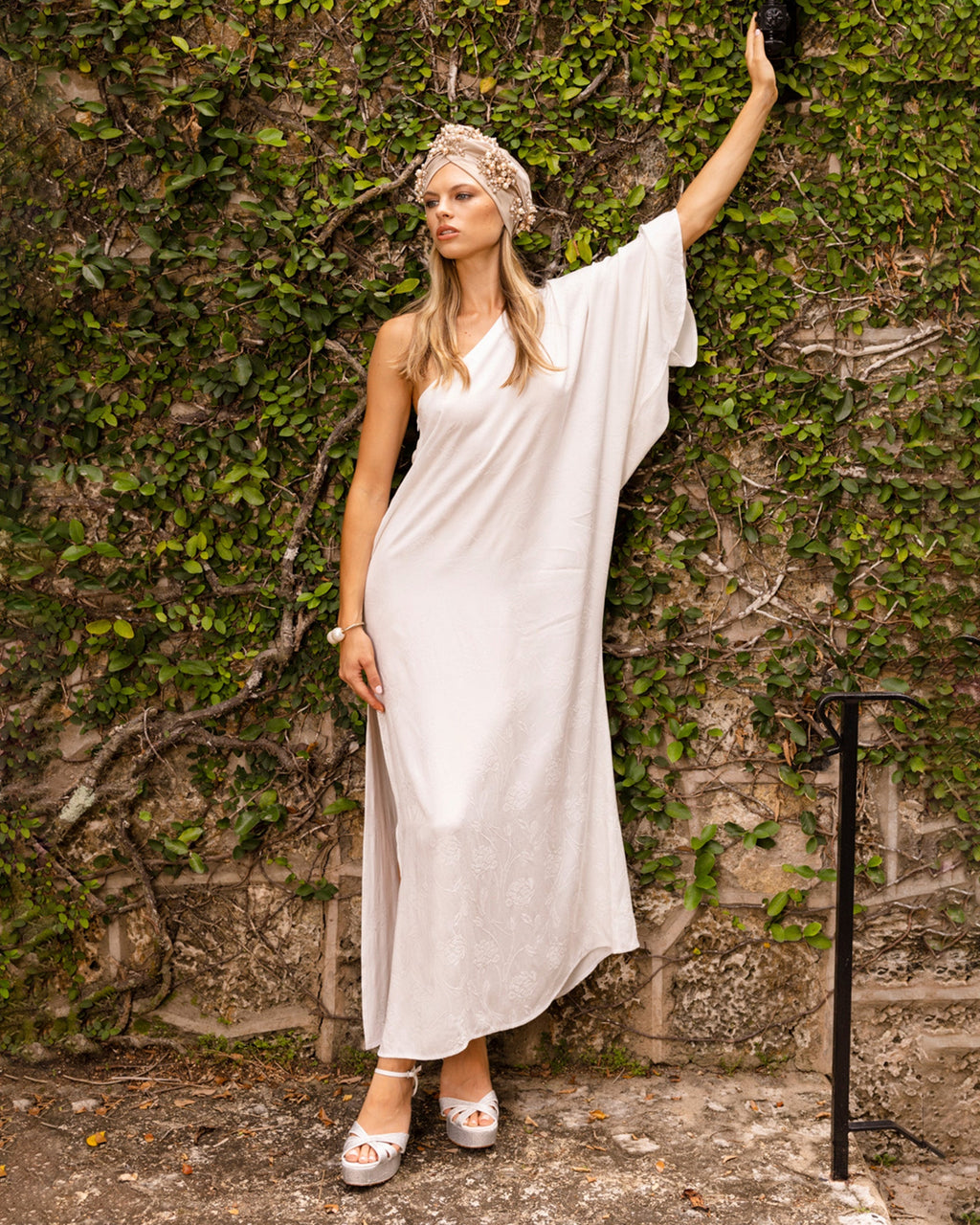 Hera Asymmetric Floral Jacquard Maxi Dress