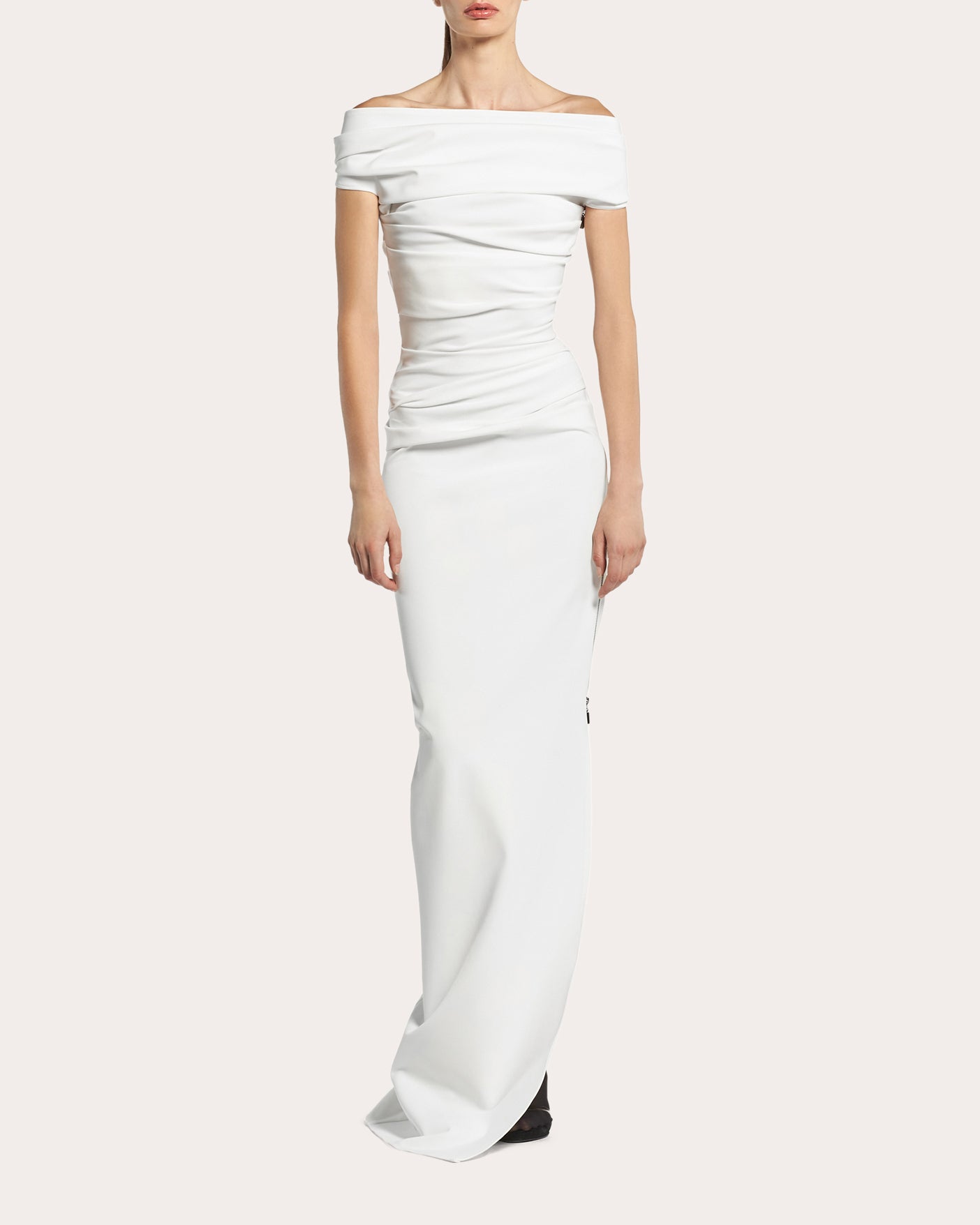 Assertion Ruched Off-Shoulder Gown