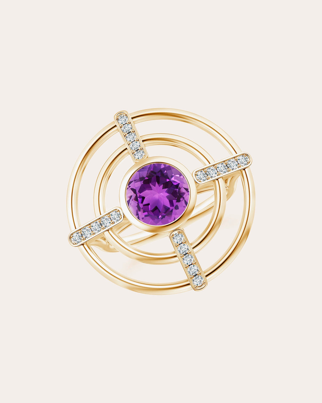 Bar 14K Gold Amethyst and Diamond Ring