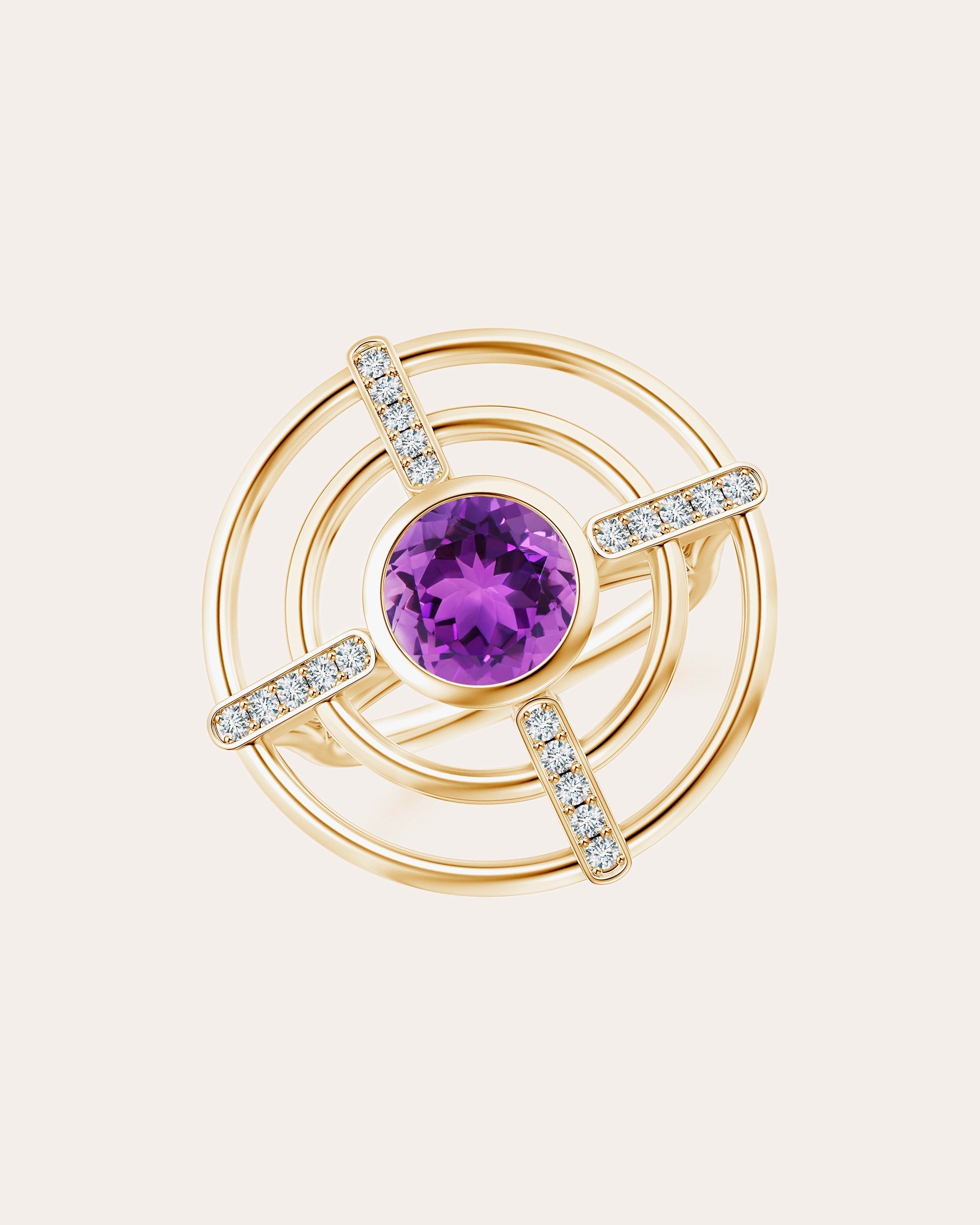 Bar 14K Gold Amethyst and Diamond Ring