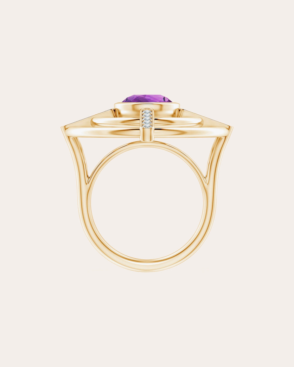 Bar 14K Gold Amethyst and Diamond Ring