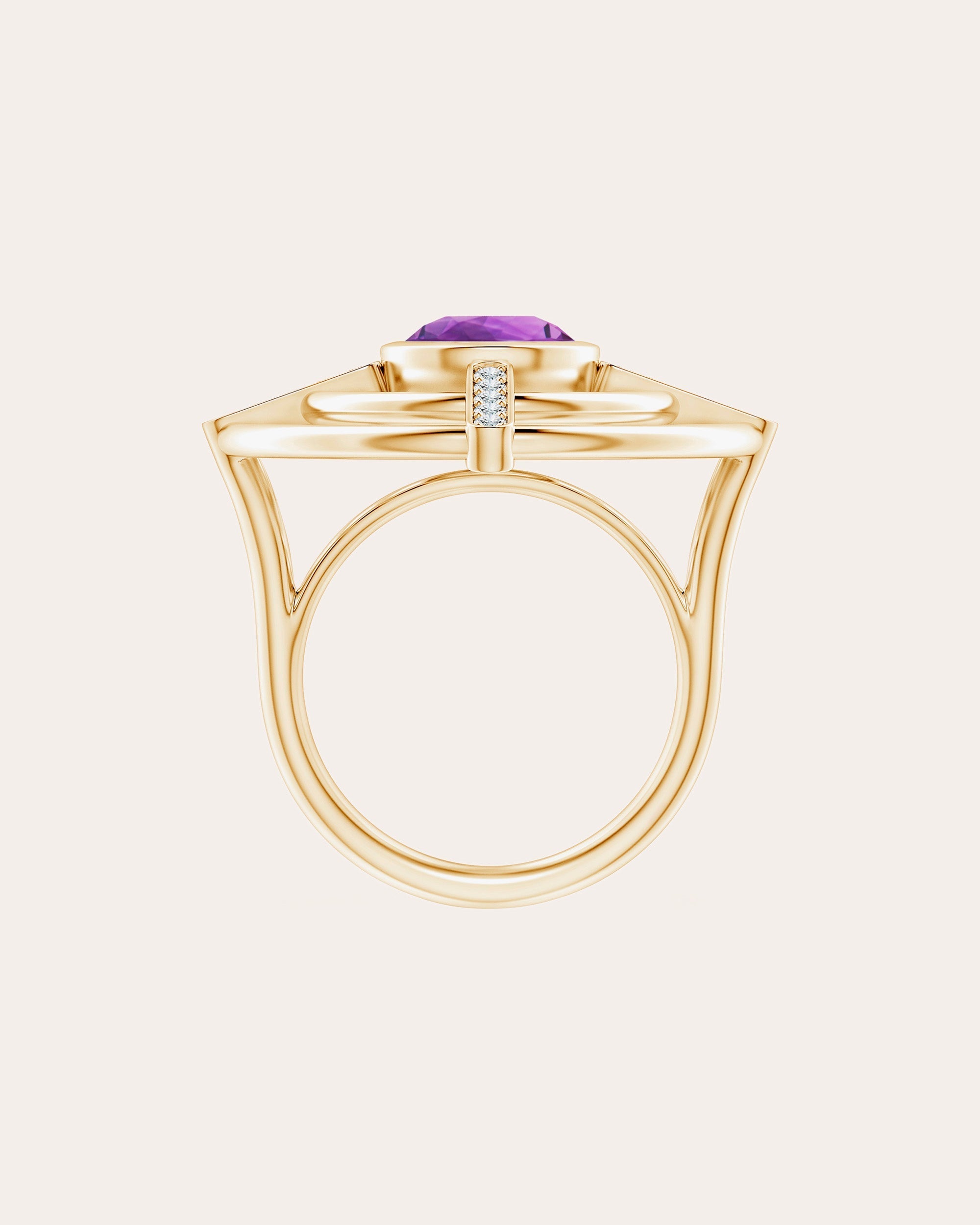 Bar 14K Gold Amethyst and Diamond Ring