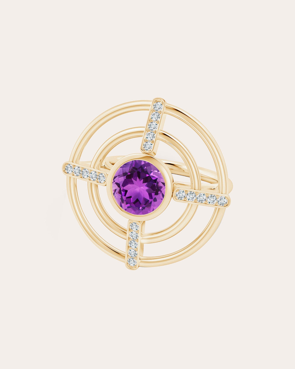 Bar 14K Gold Amethyst and Diamond Ring