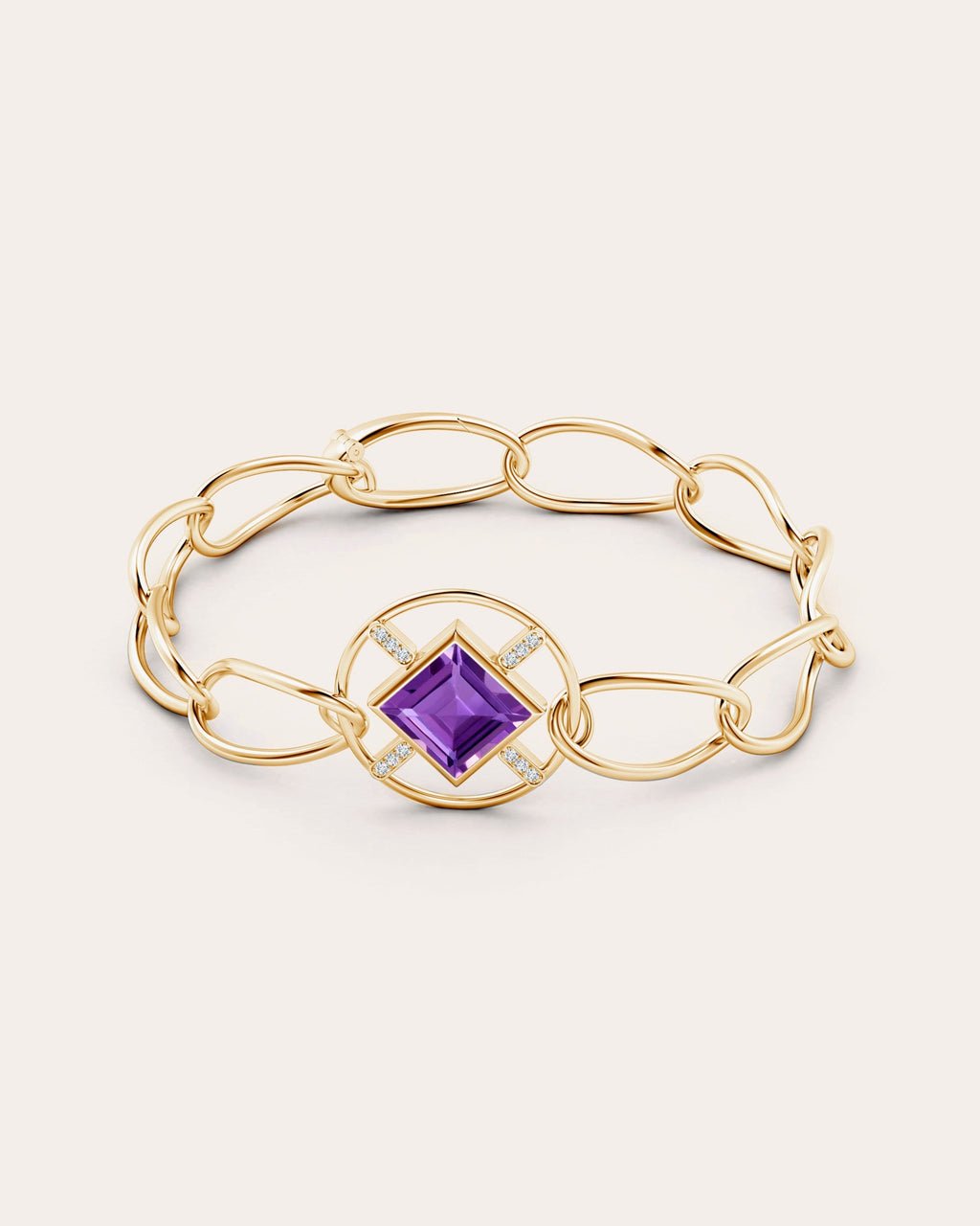 Bar 14K Gold Amethyst and Diamond Bracelet