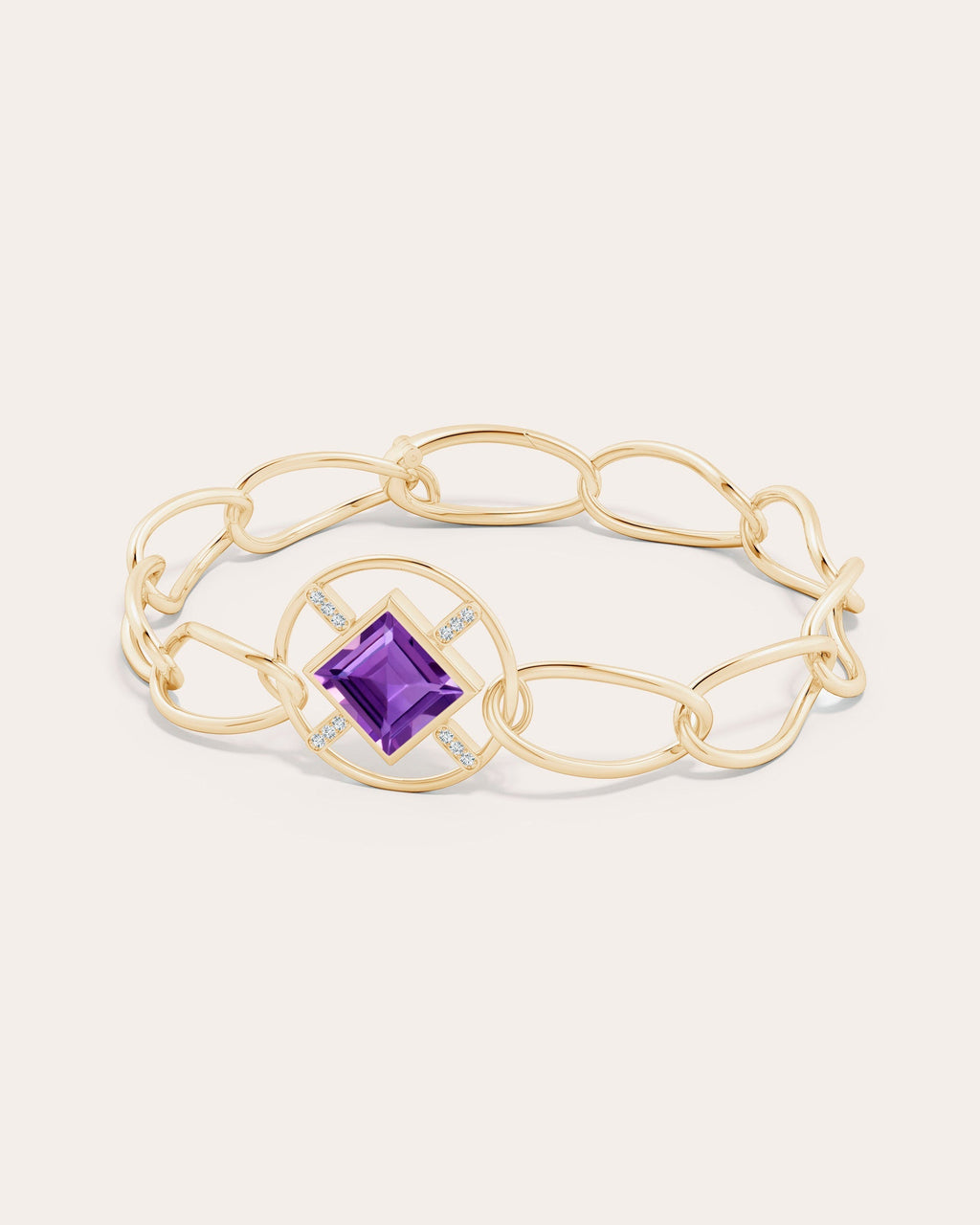 Bar 14K Gold Amethyst and Diamond Bracelet