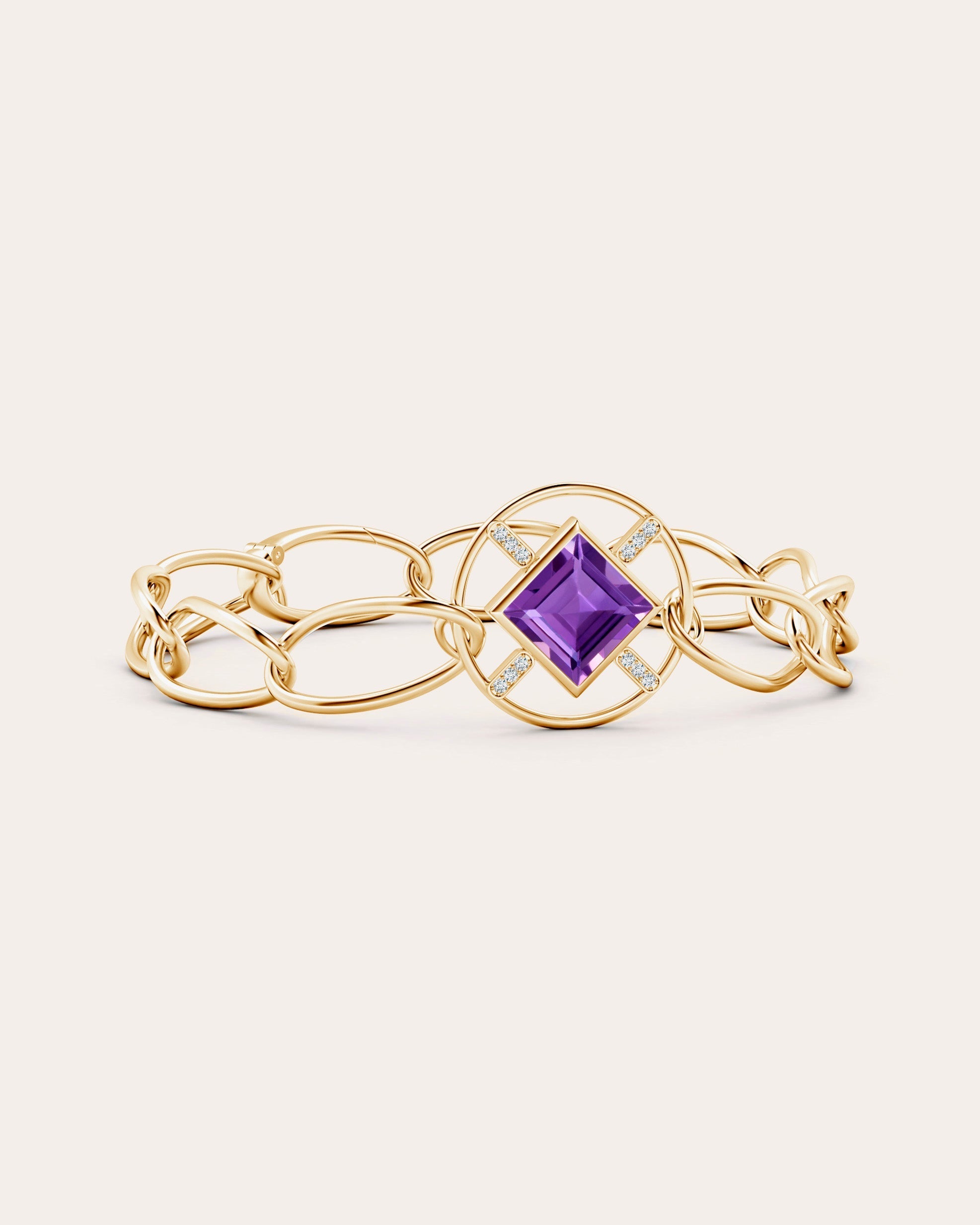 Bar 14K Gold Amethyst and Diamond Bracelet