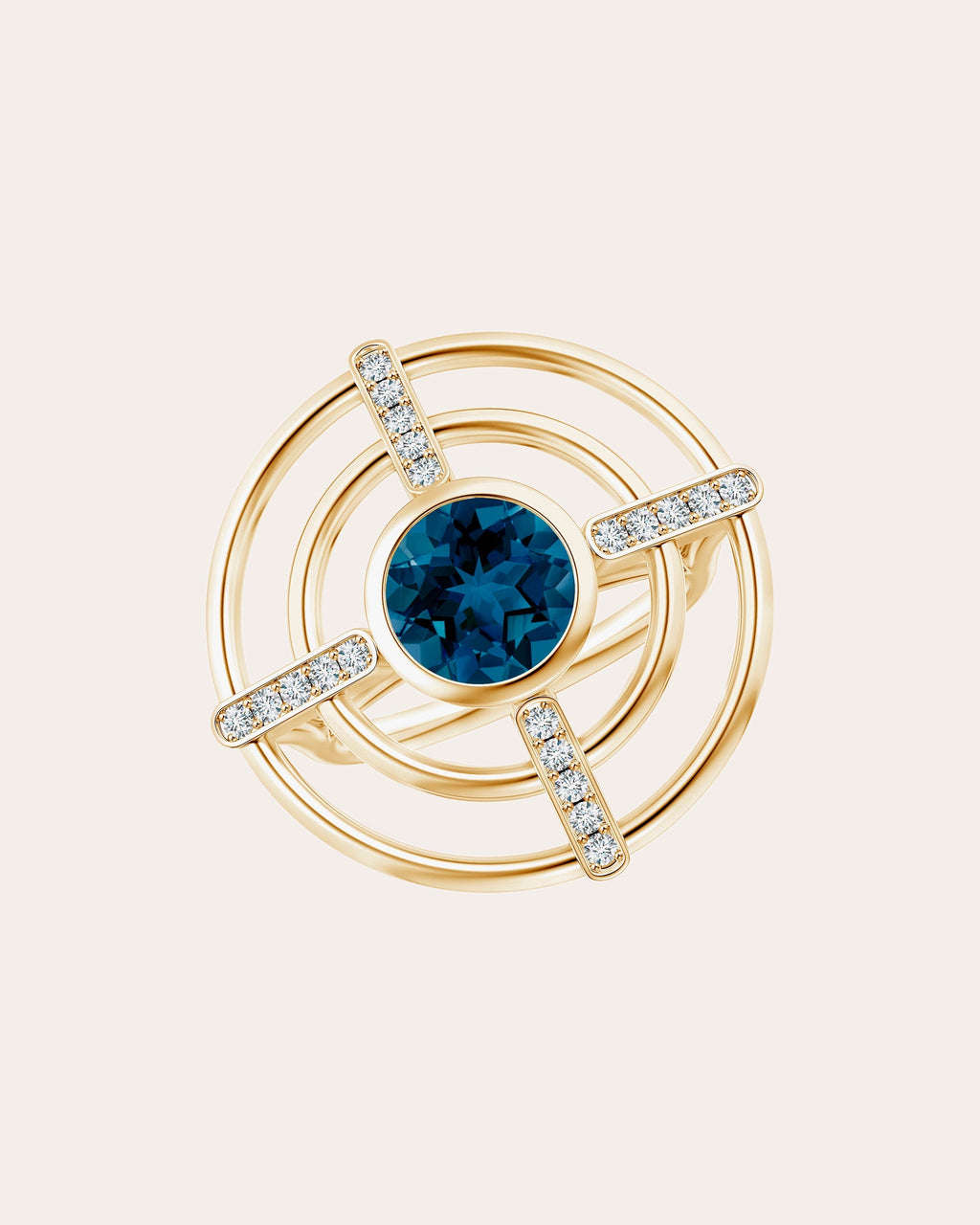 Bar 14K Gold Topaz and Diamond Ring