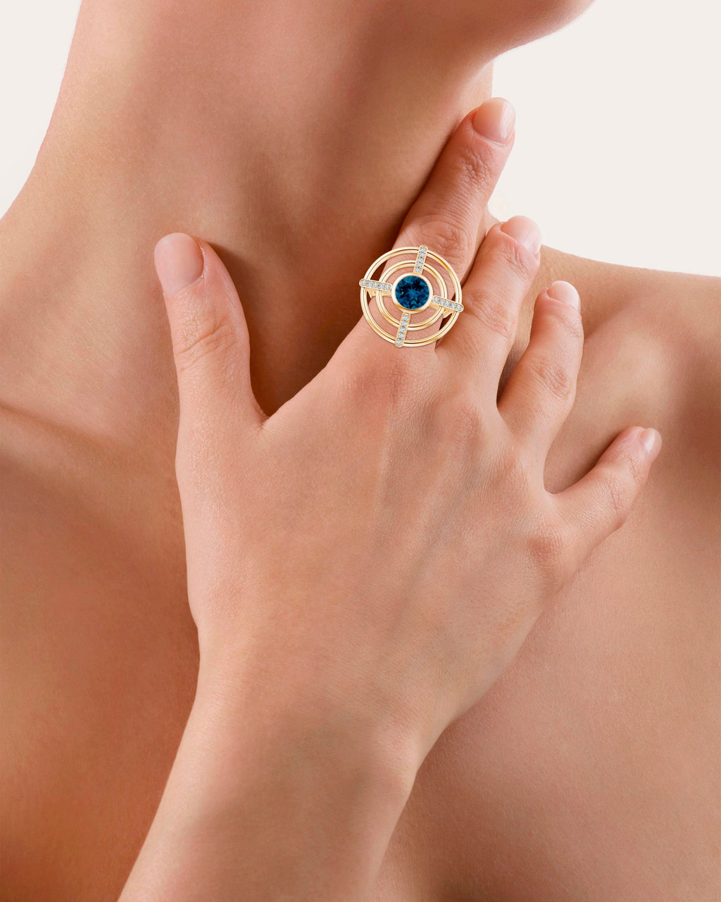 Bar 14K Gold Topaz and Diamond Ring
