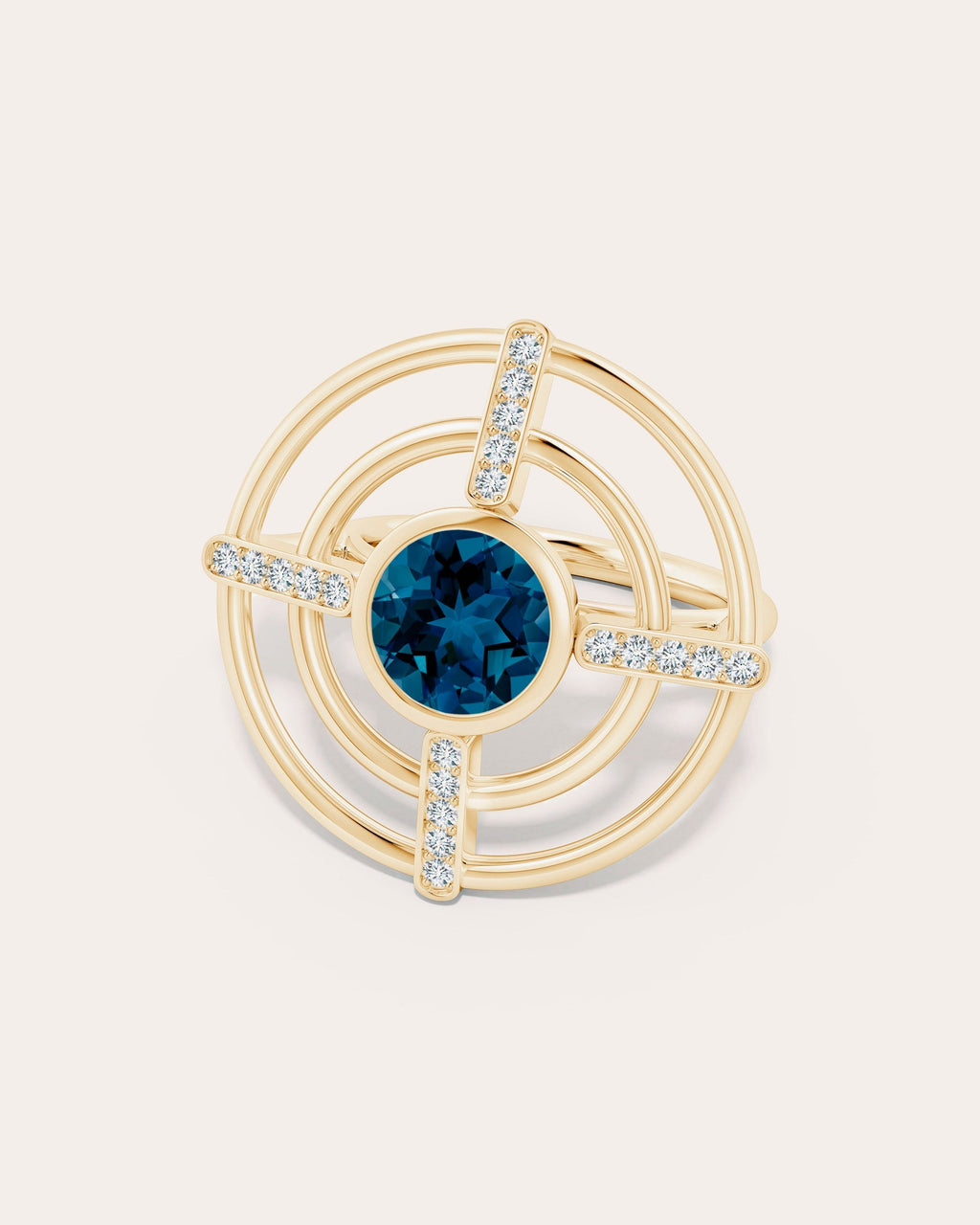 Bar 14K Gold Topaz and Diamond Ring