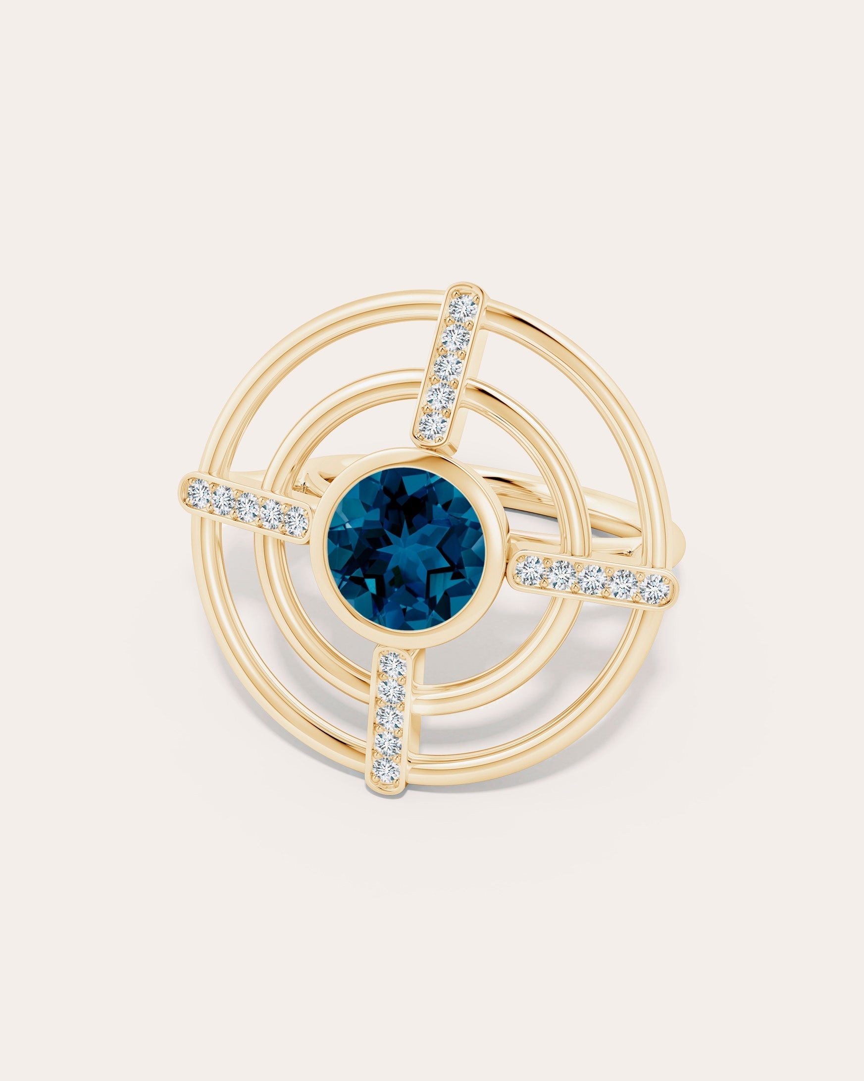 Bar 14K Gold Topaz and Diamond Ring