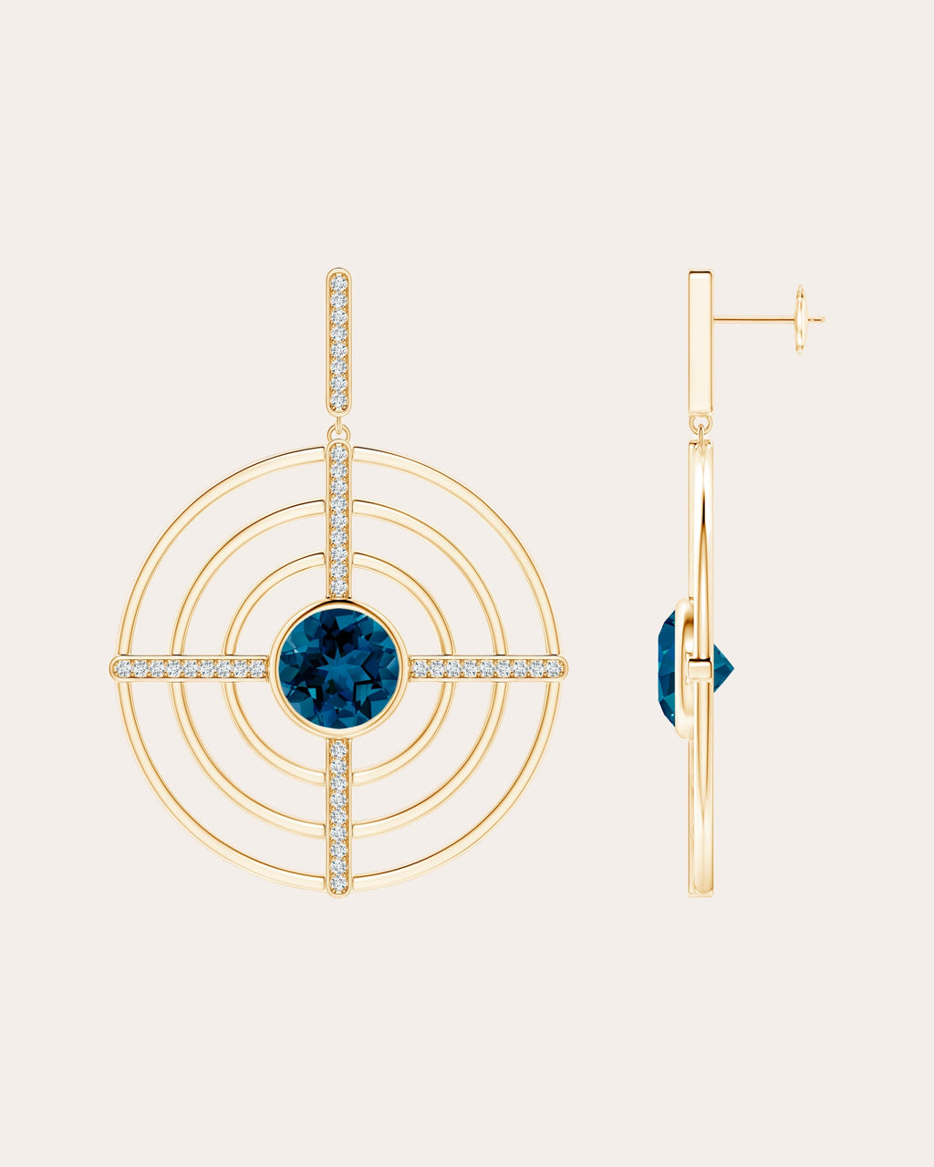 Bar 14K Gold Topaz and Diamond Earrings